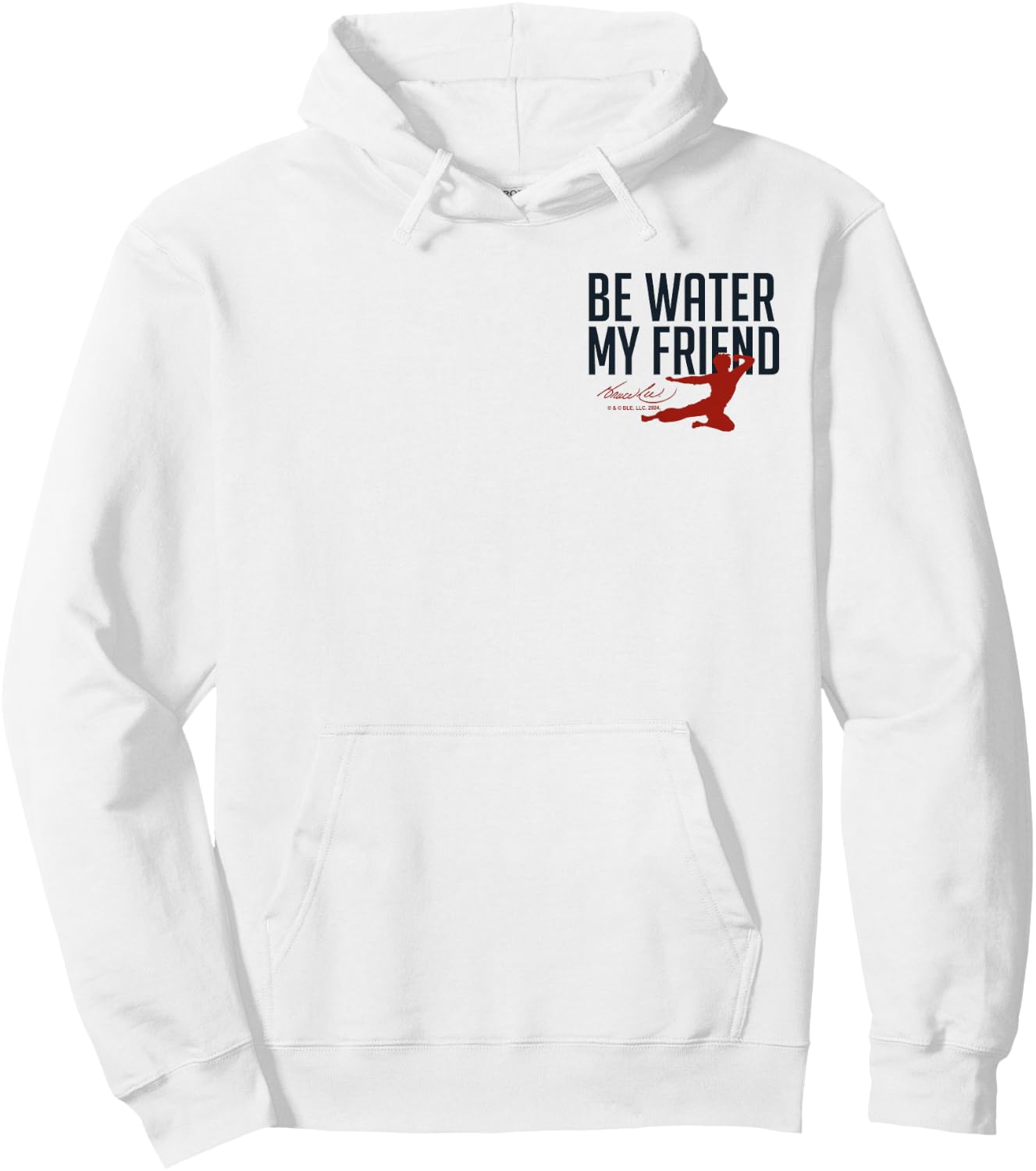 Bruce Lee Be Water My Friend Small Pocket Logo , White Hoodie - Hoodie | White