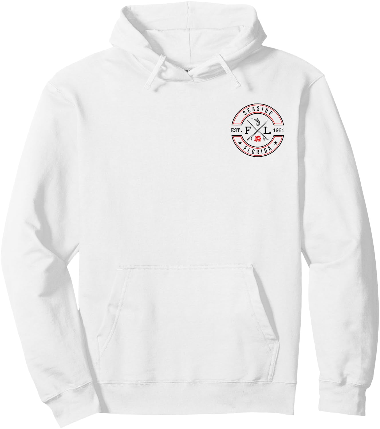 Seaside Florida FL Retro Surfer Beach Front & Back Men Women Hoodie - Hoodie | White