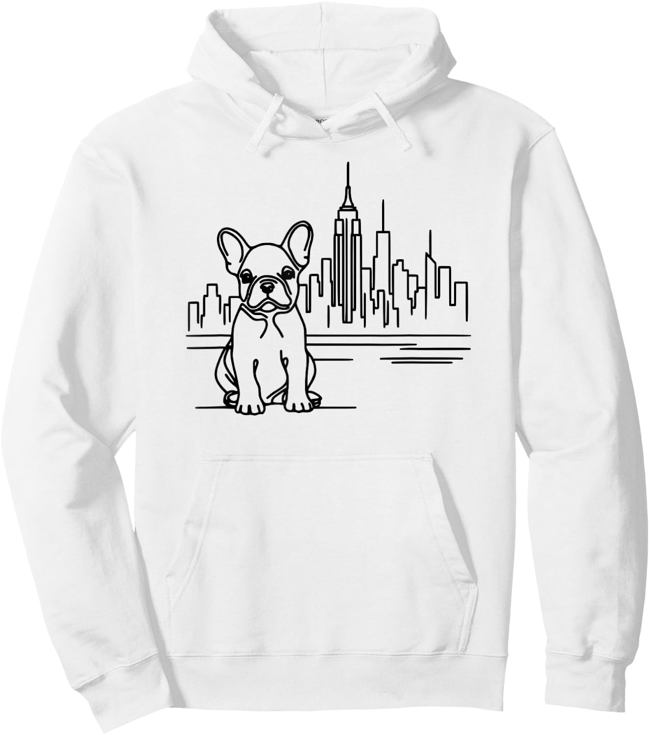 French Bulldog in New York City line art, dog in NYC skyline Men Women Kids Hoodie - Hoodie | White