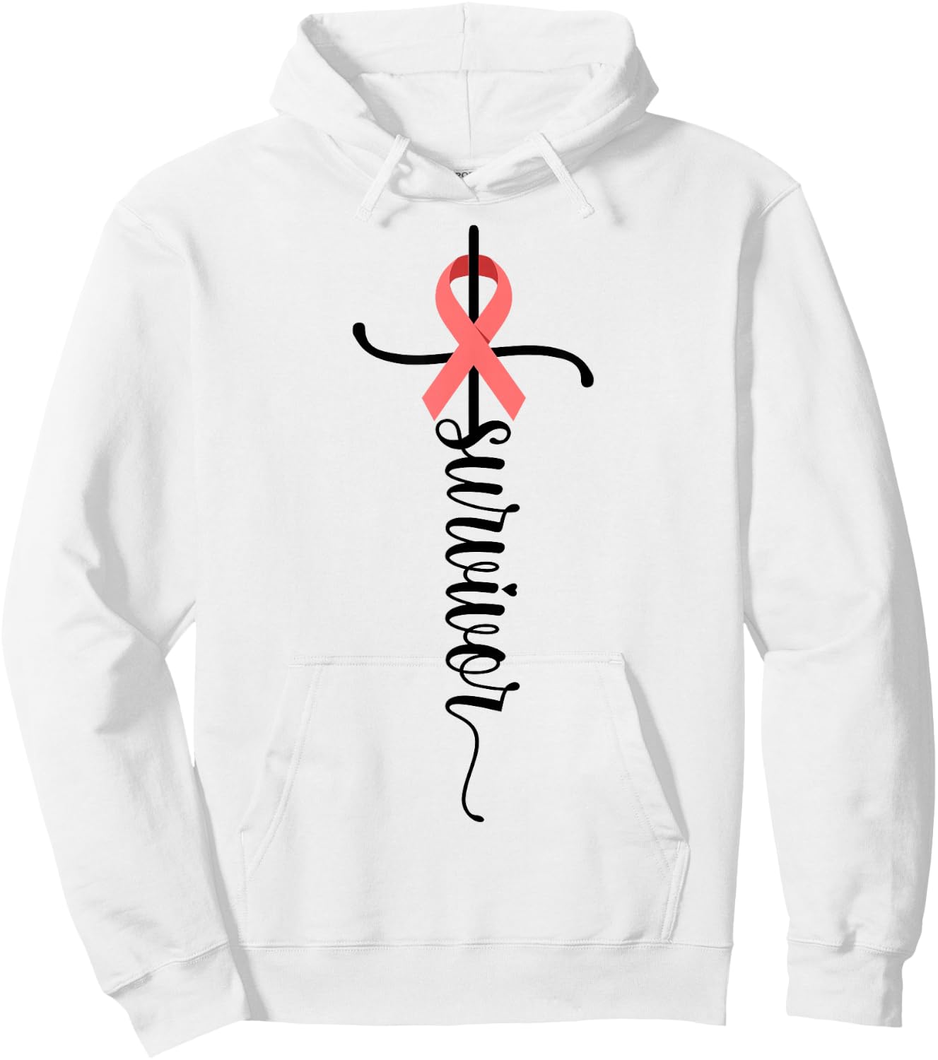 Survivor Christian Cross Warrior Peach Ribbon Uterine Cancer Hoodie - Hoodie | White