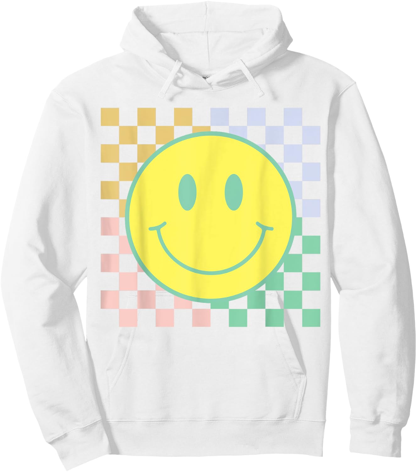 Retro Happy Face Shirt Checkered Pattern Smile Face Trendy Hoodie - Hoodie | White