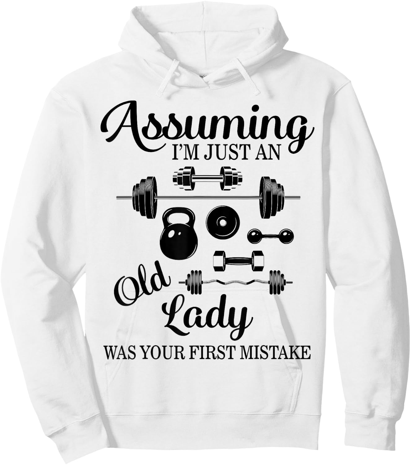 Gym Lifting Weights Women Old Lady Workout Fitness Gift Her Hoodie - Hoodie | White