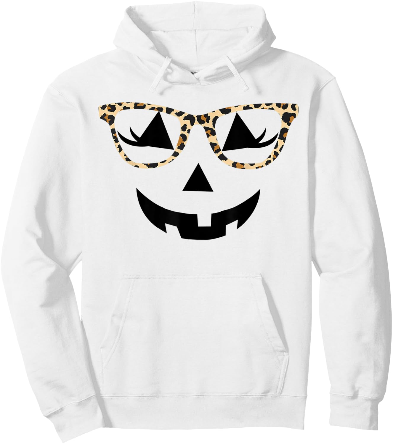 Jack o Lantern Women Face Leopard Glasses Halloween Pumpkin Hoodie - Hoodie | White
