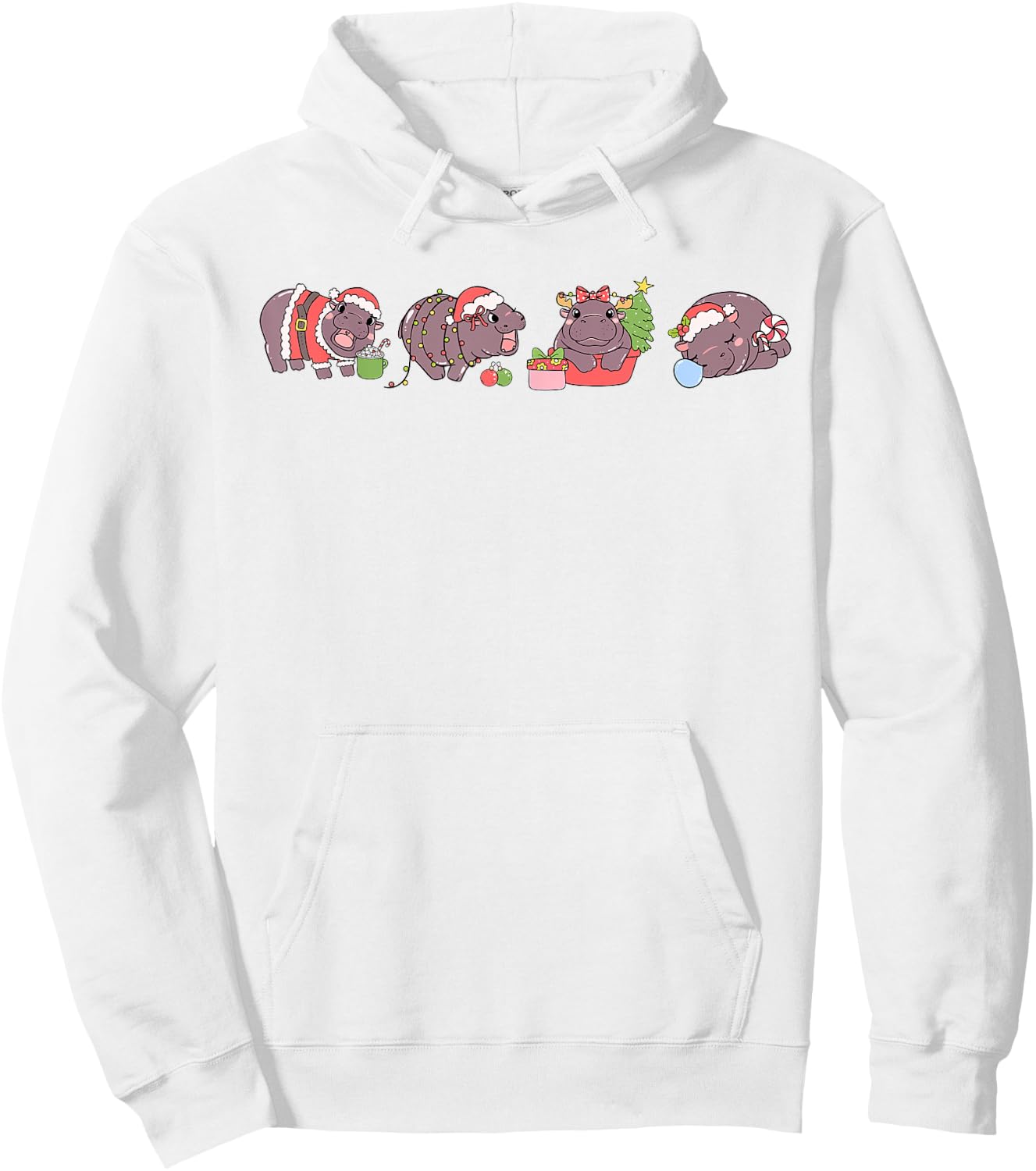 Moo Deng Christmas Pygmy Hippo Hippopotamus Coquette Holiday Hoodie - Hoodie | White