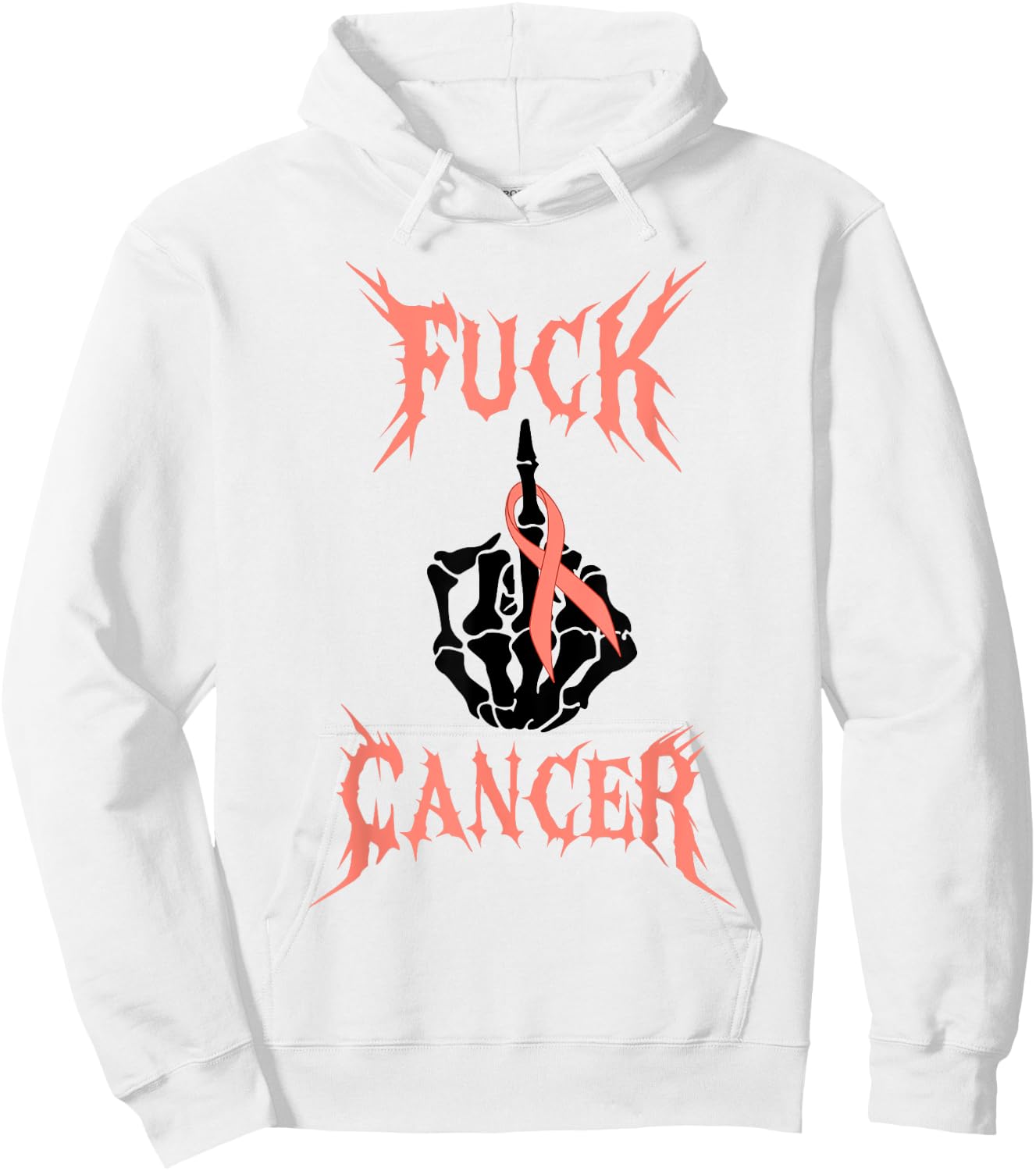 Fuck Cancer Rock Tattoos Warrior Peach Ribbon Uterine Cancer Hoodie - Hoodie | White