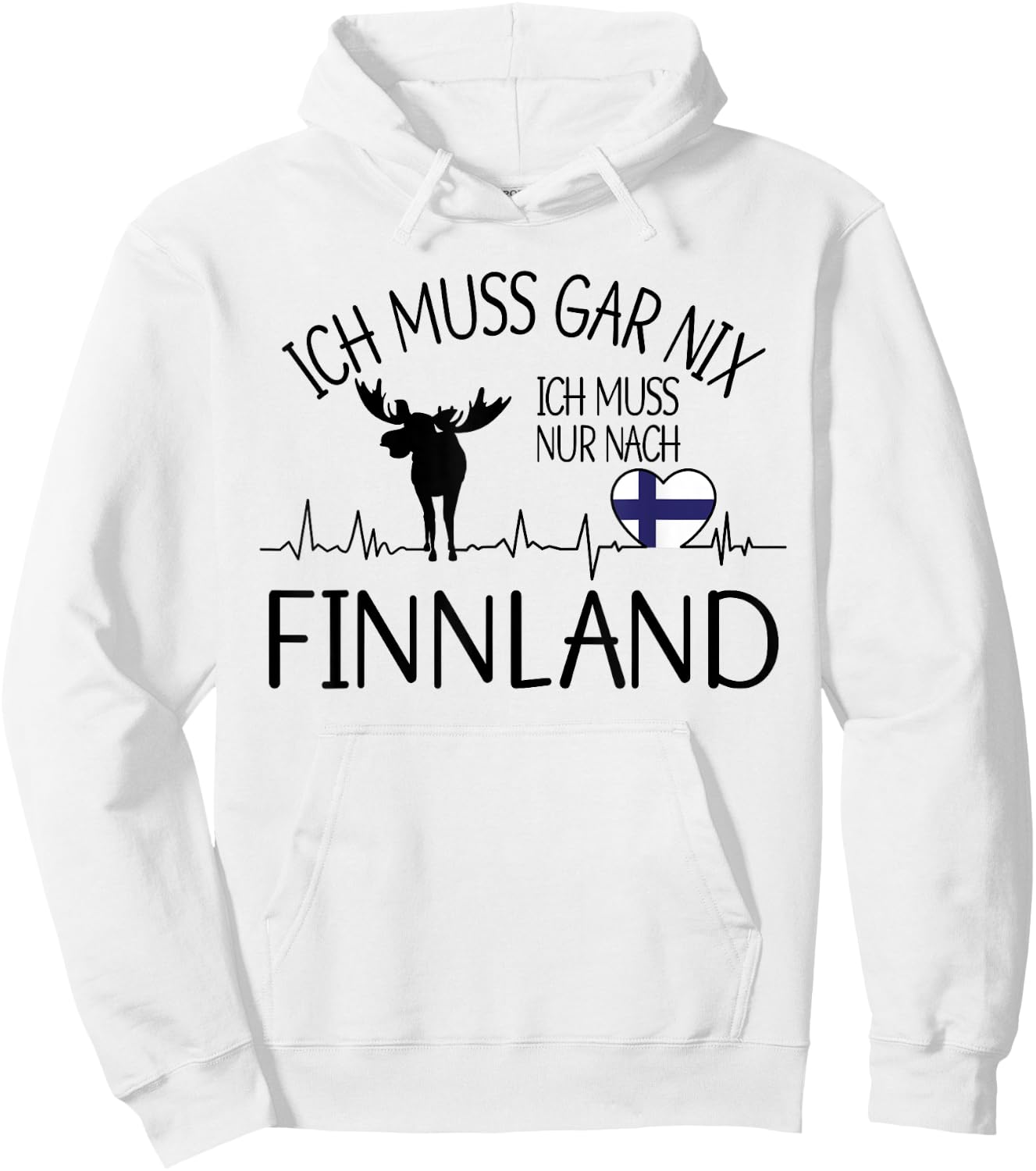 with German Text "Ich muss gar nix - ich muss nur nach Finland, gray, s Hoodie - Hoodie | White