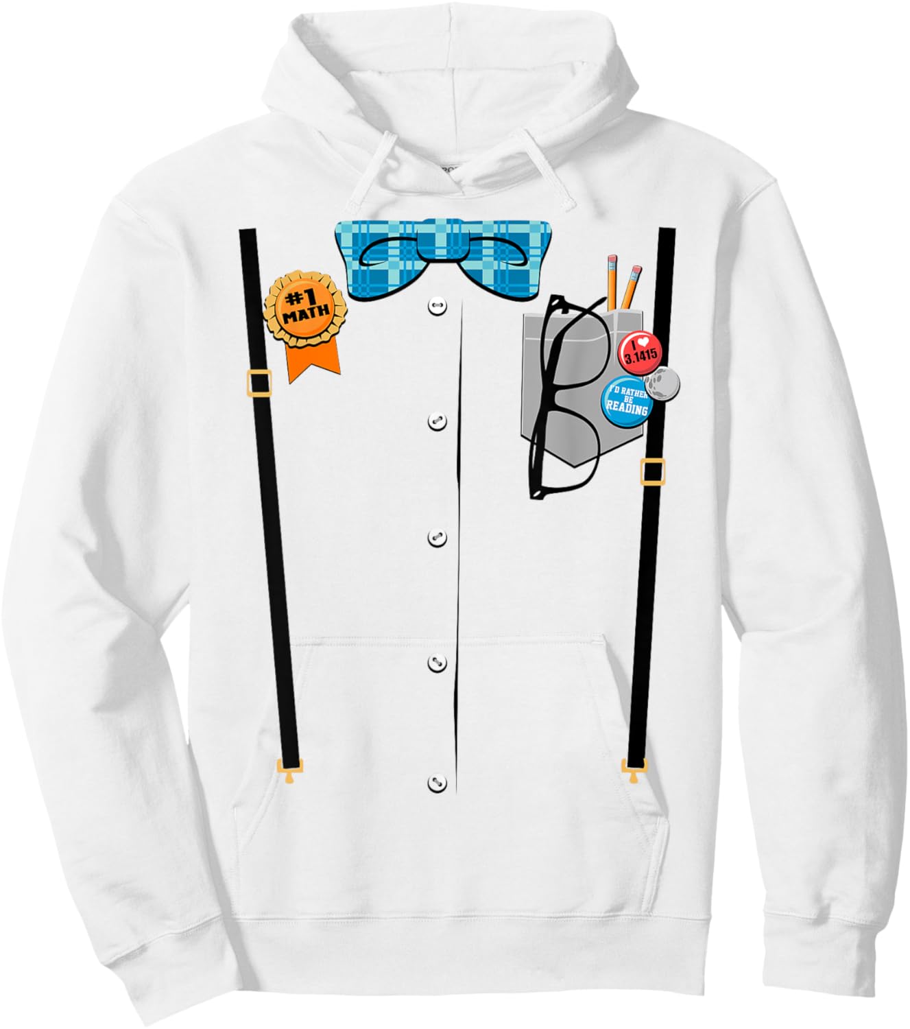 Halloween Nerd Suspenders Plaid Bow Tie Costume Hoodie - Hoodie | White