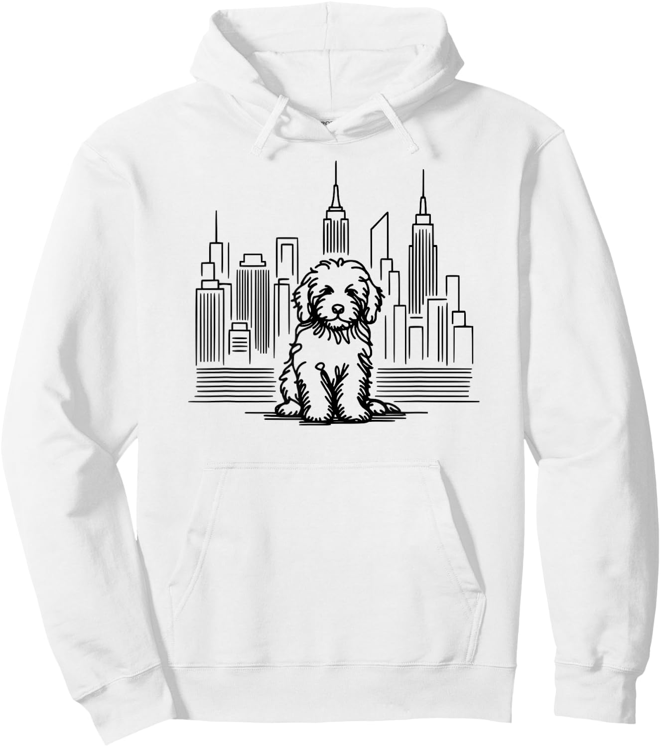 Goldendoodle dog in New York City line art, NYC skyline Hoodie - Hoodie | White