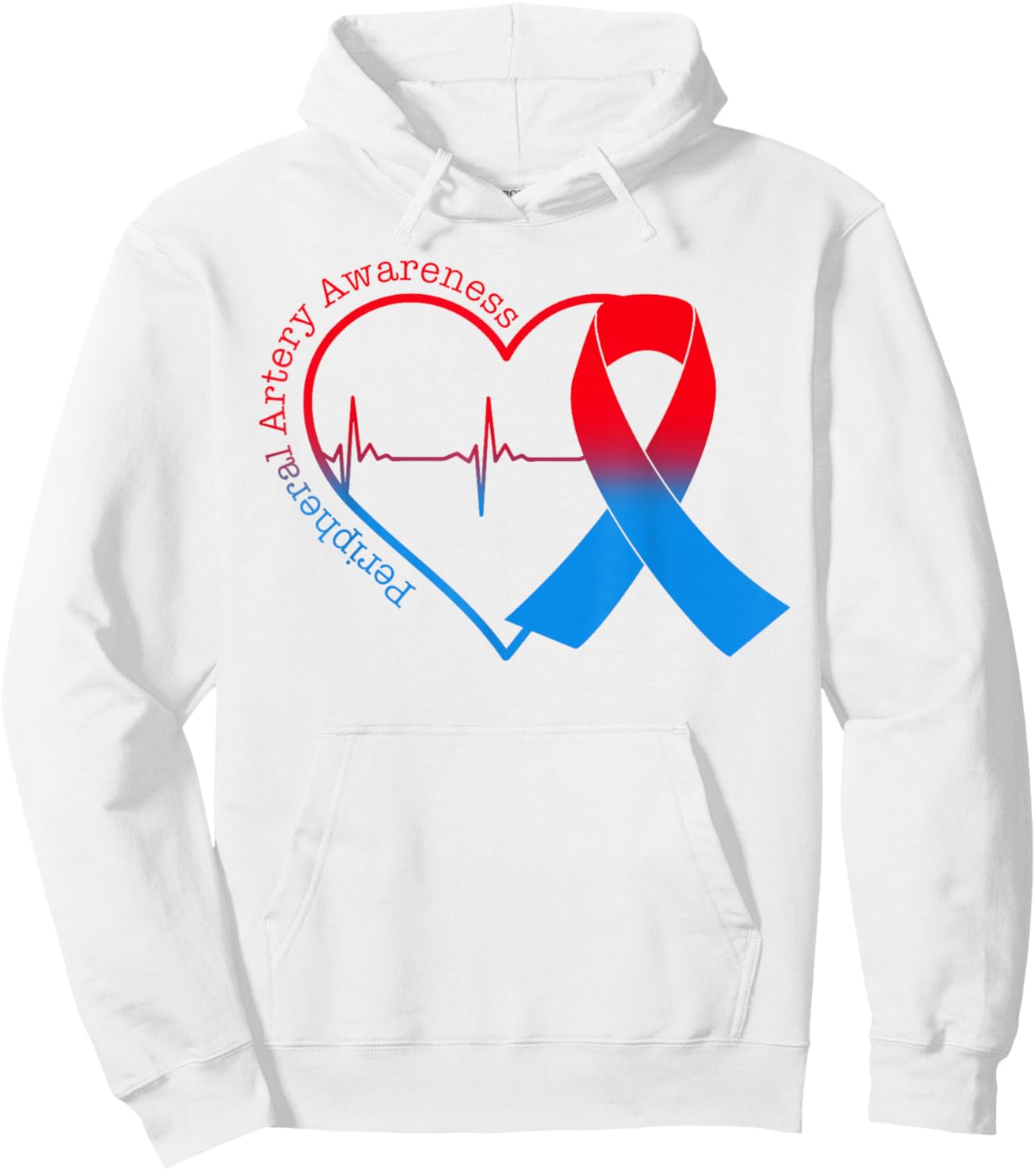 Peripheral Artery Disease Heart Red & Blue Ribbon Hoodie - Hoodie | White