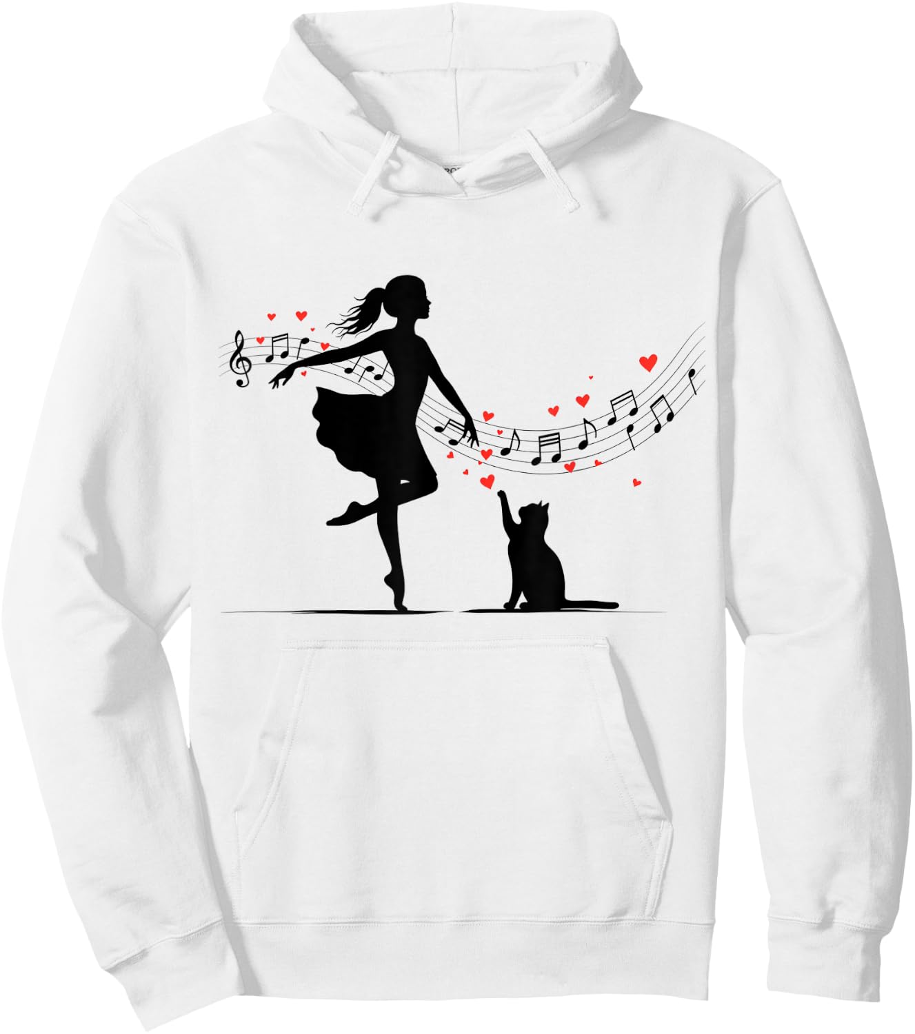 Cute Girl And Cat Dance With Musical Notes And Hearts Hoodie - Hoodie | White