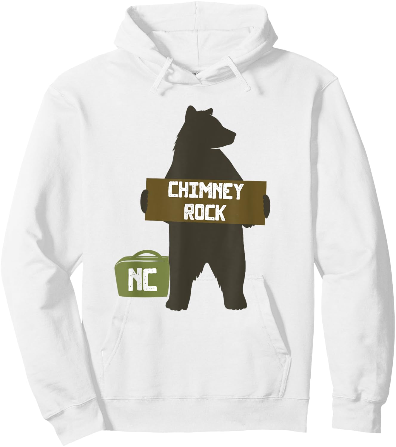 Chimney Rock North Carolina NC Cute Hitchhiking Bear Hoodie - Hoodie | White