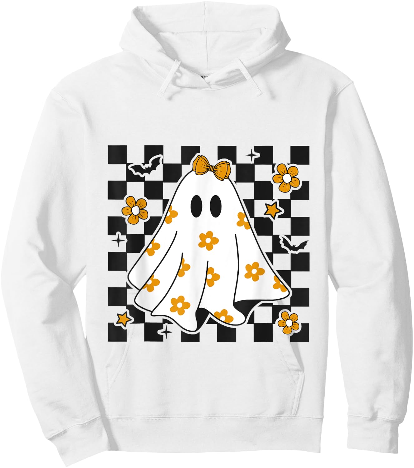 Checkered Ghost Daisy Flower Ghost Halloween Costume Hoodie - Hoodie | White