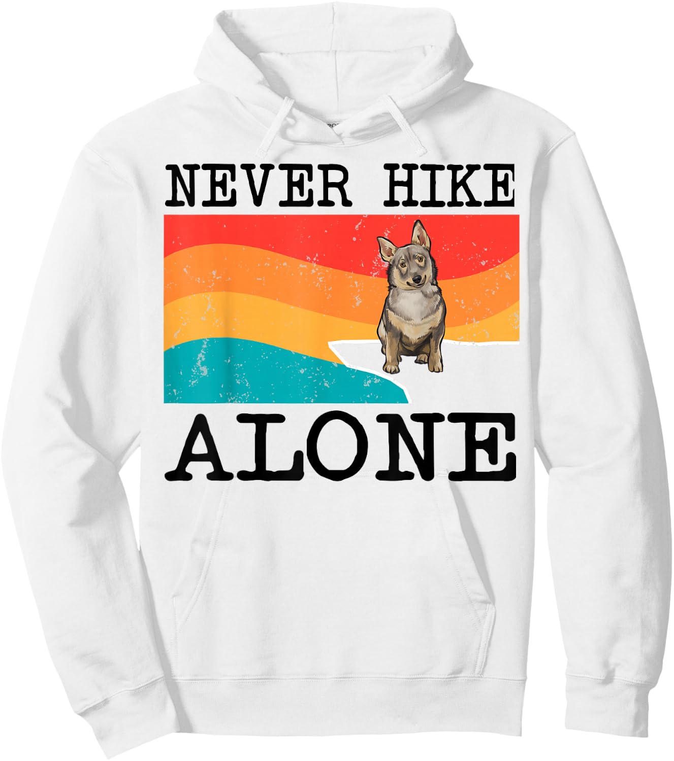 Never Hike Alone Swedish Vallhund Graphic Hiking Hoodie - Hoodie | White