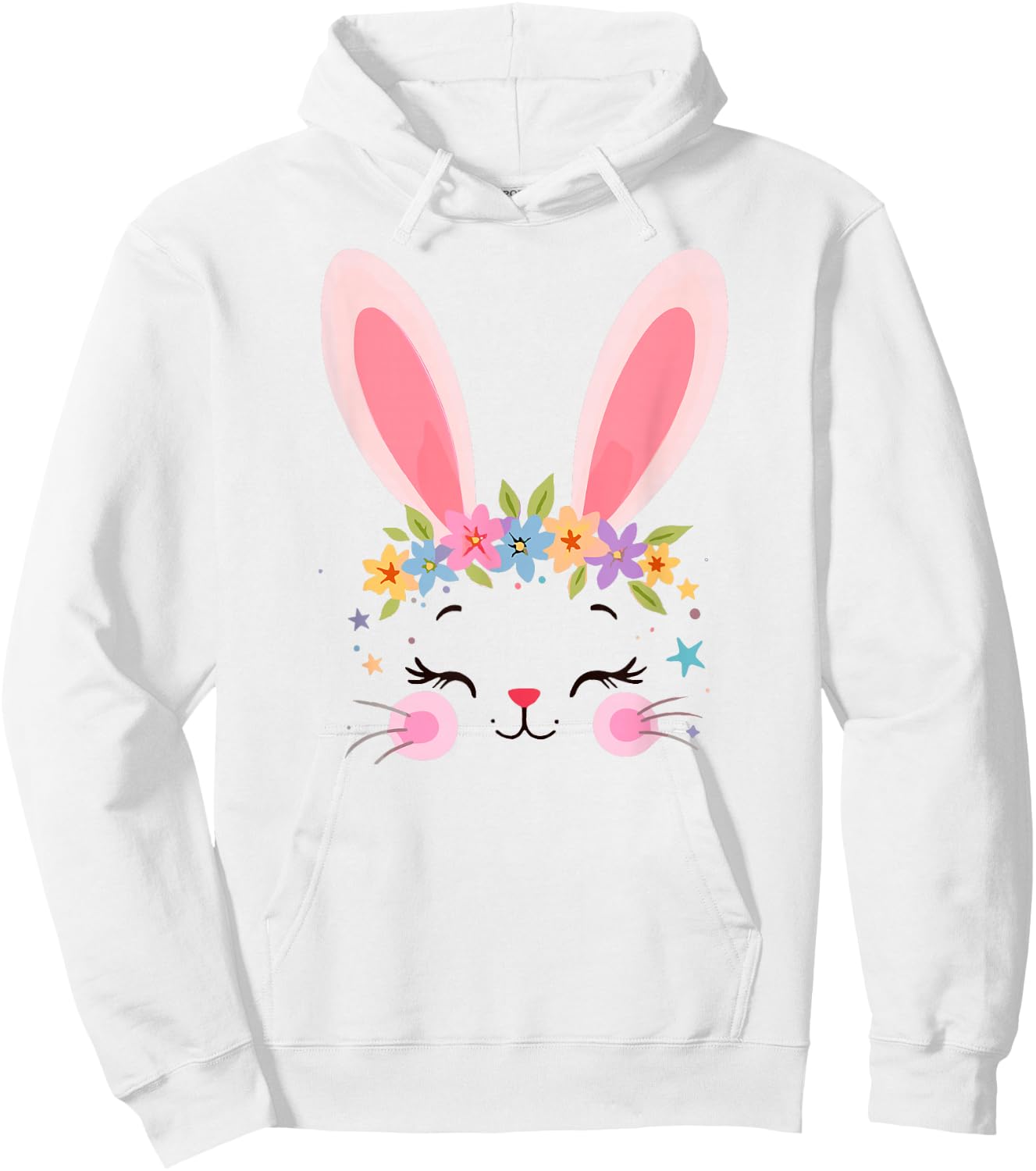 Cute Adorable Easter Bunny Face Rabbit Lover Women Floral Hoodie - Hoodie | White
