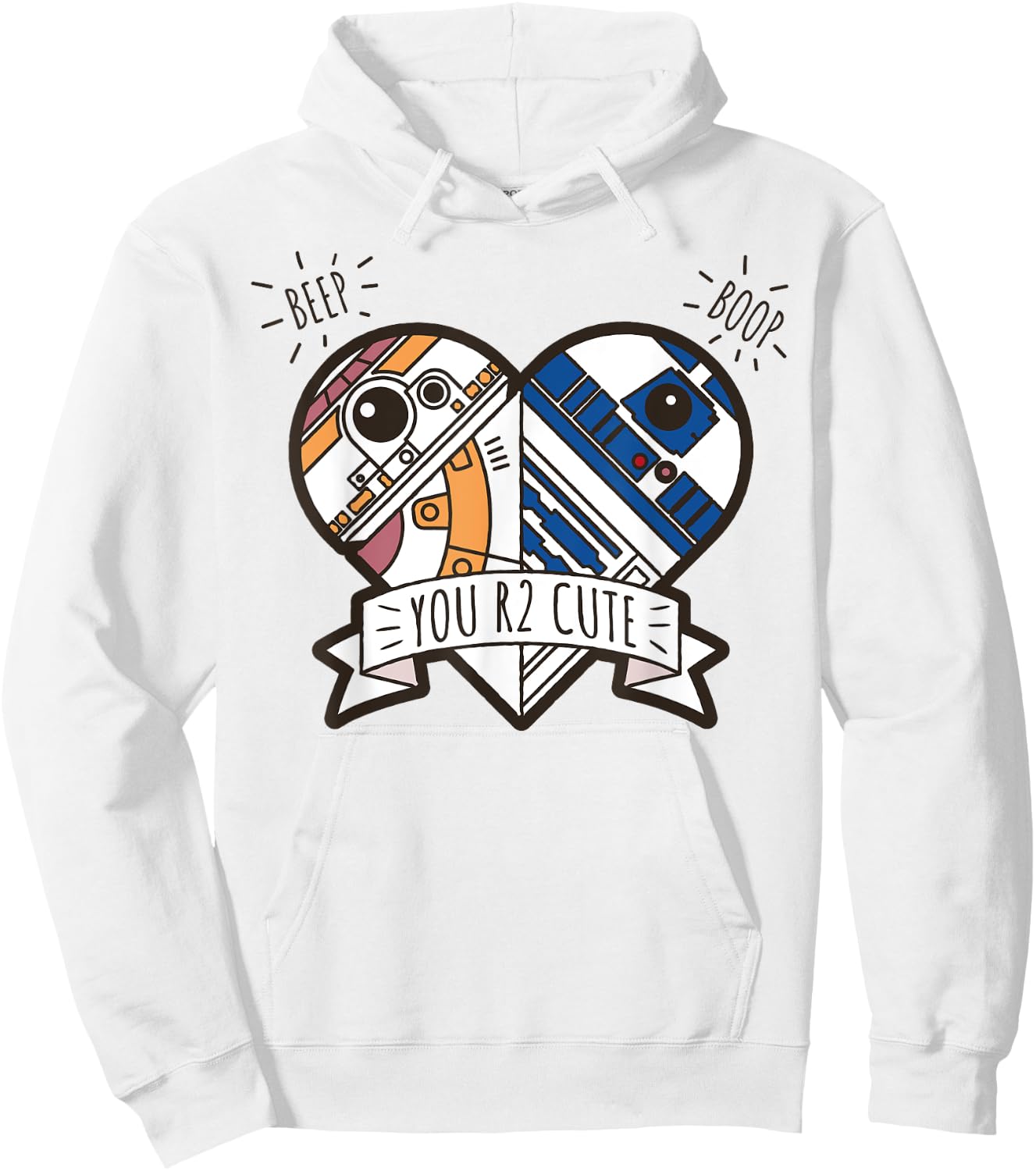 Star Wars R2-D2 BB-8 Droid Heart Valentine's Day Hoodie - Hoodie | White