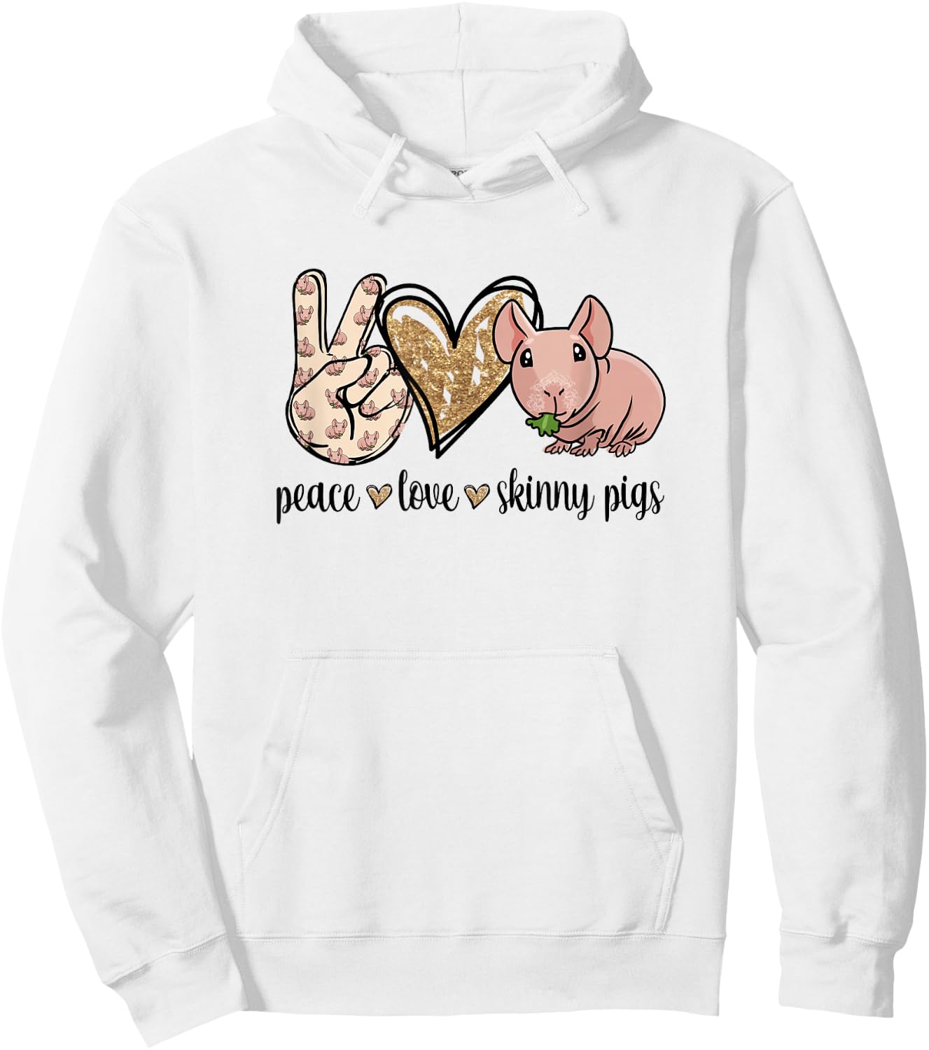 Girls Cute Funny Peace Love Hairless Guinea Pig Lover Hoodie - Hoodie | White