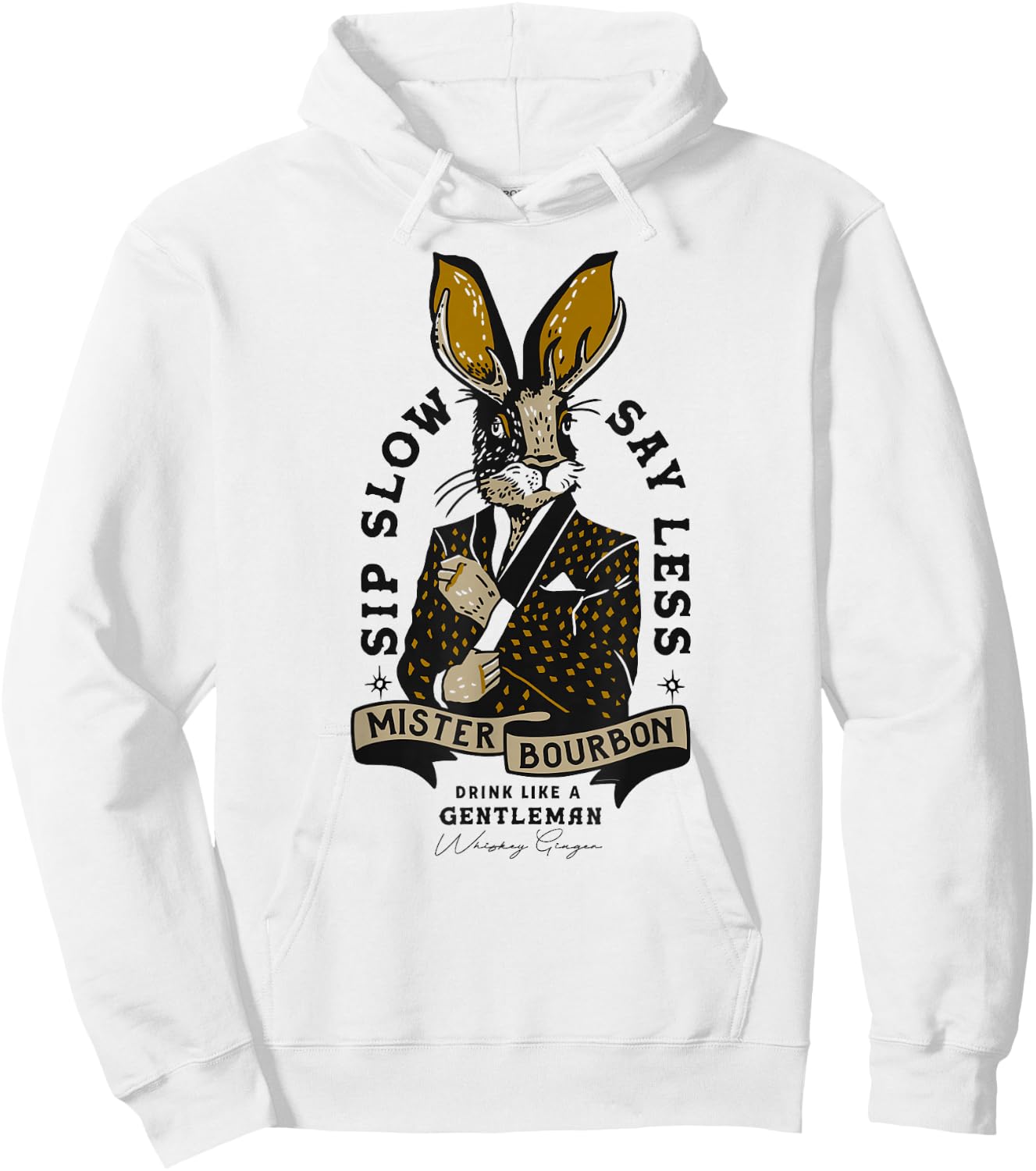 Mister Bourbon Whiskey Jackalope: Funny Smoking Jacket Bunny Hoodie - Hoodie | White