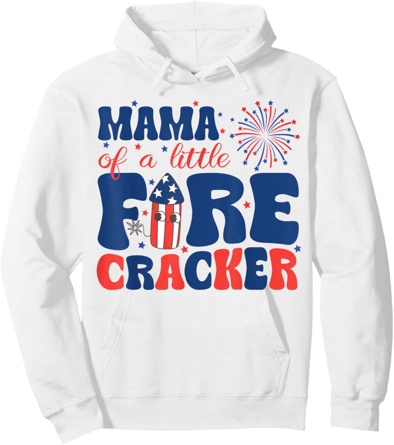 Mama of a Little Firecracker Family Matching 4th of July Hoodie - Hoodie | White
