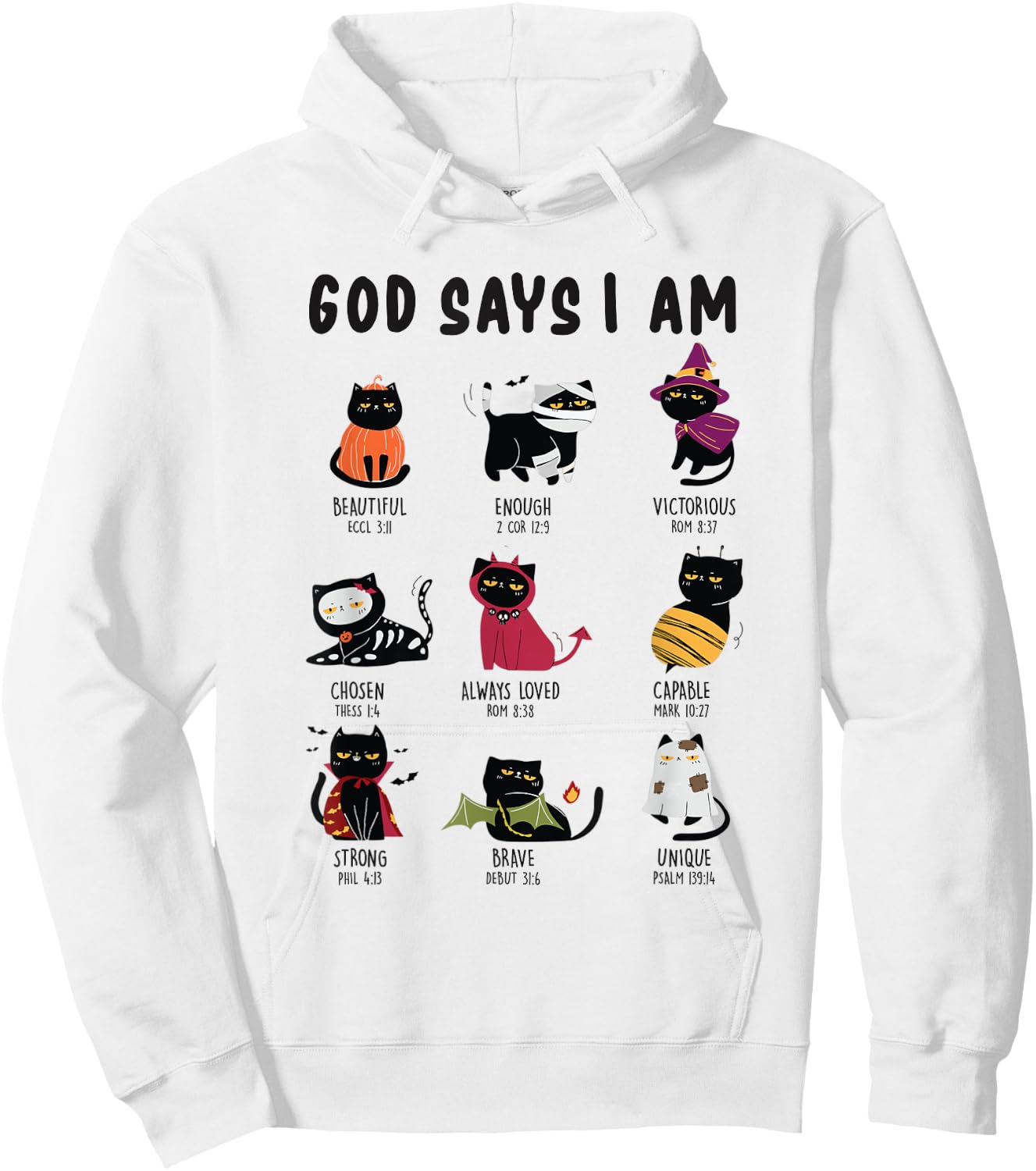 Cute God Says I Am Cat Lover Funny Christian Halloween Kids Hoodie - Hoodie | White
