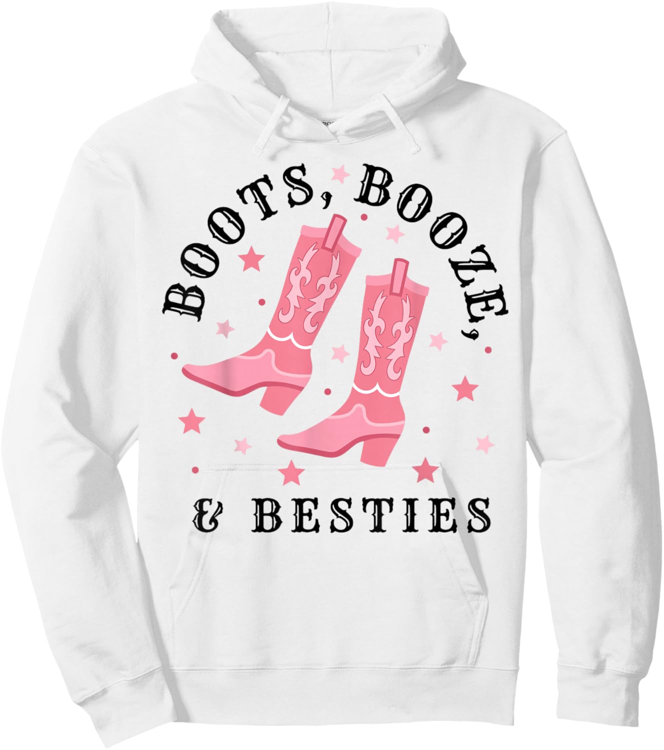 Boots-Booze & Besties Best Friend Girls Trip Western Boots Hoodie - Hoodie | White