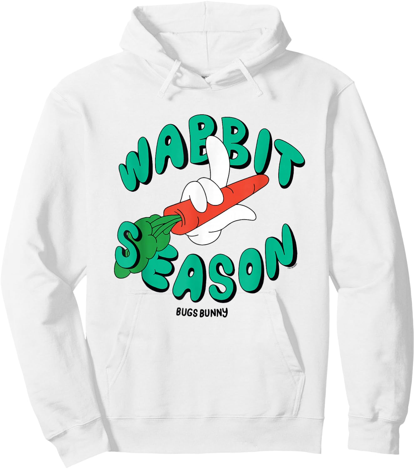 Looney Tunes Wabbit Season Bugs Bunny Carrot Logo Hoodie - Hoodie | White