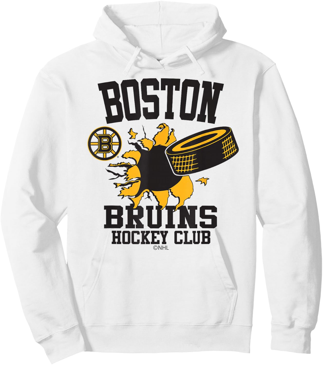 Boston Bruins Hockey Puck Burst White Officially Licensed Hoodie - Hoodie | White