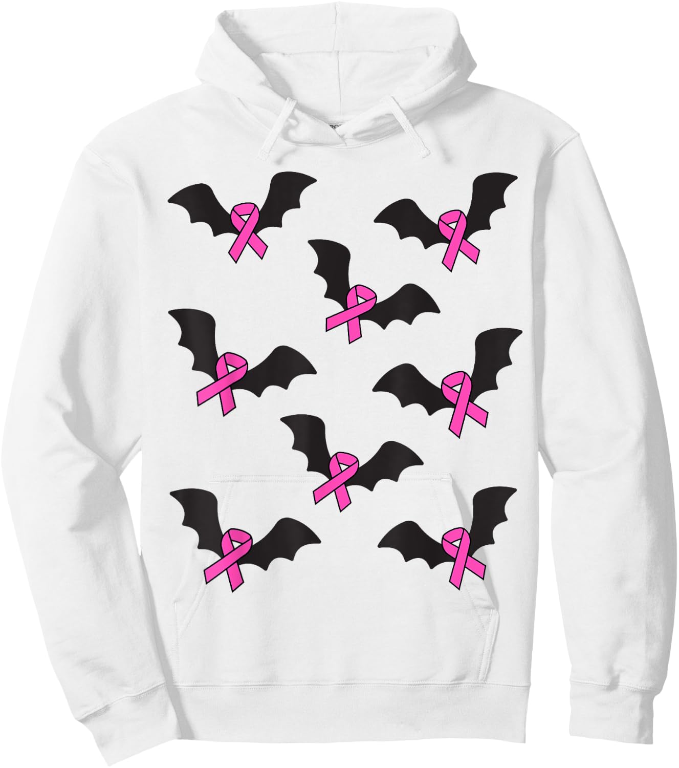 Pink Ribbon Breast Cancer Awareness Halloween Bats Women Men Hoodie - Hoodie | White