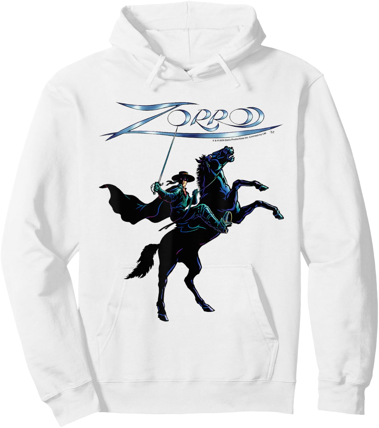Zorro Horseback Steel Sword Text , white, S Hoodie - Hoodie | White