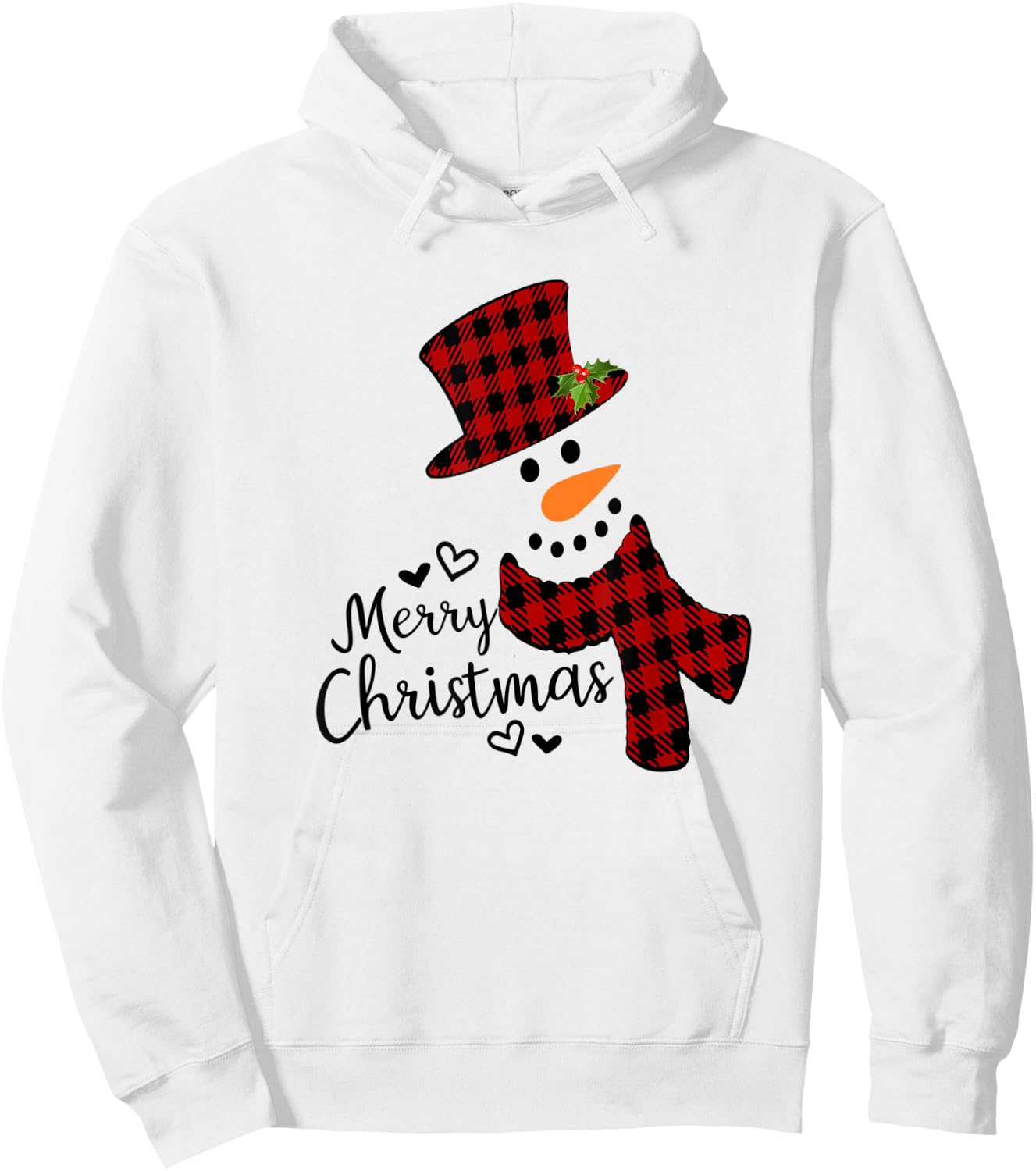Merry Christmas Snowman Black And Red Buffalo Plaid Hoodie - Hoodie | White