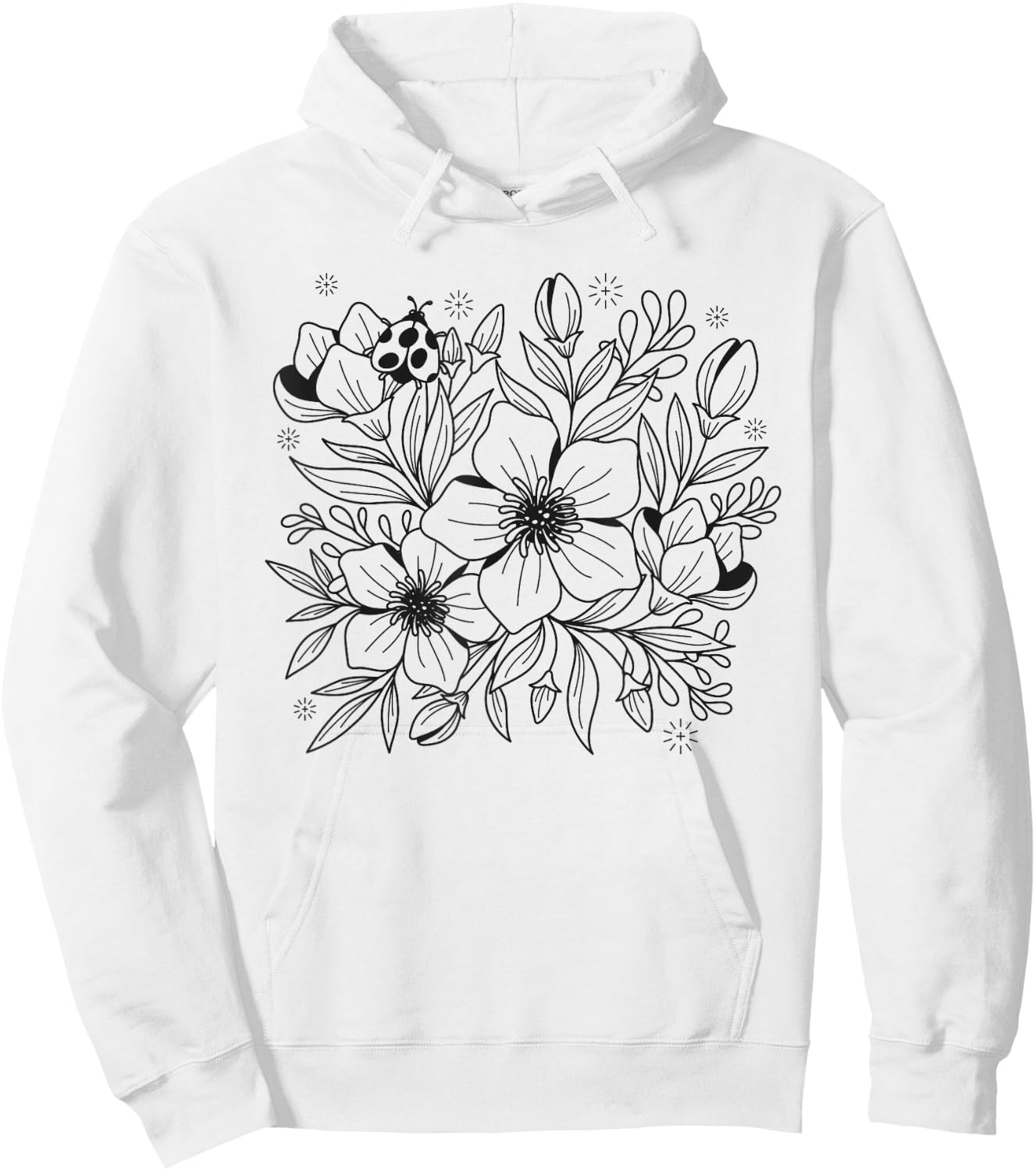 Adult Coloring Book Flowers and Ladybug Hoodie - Hoodie | White