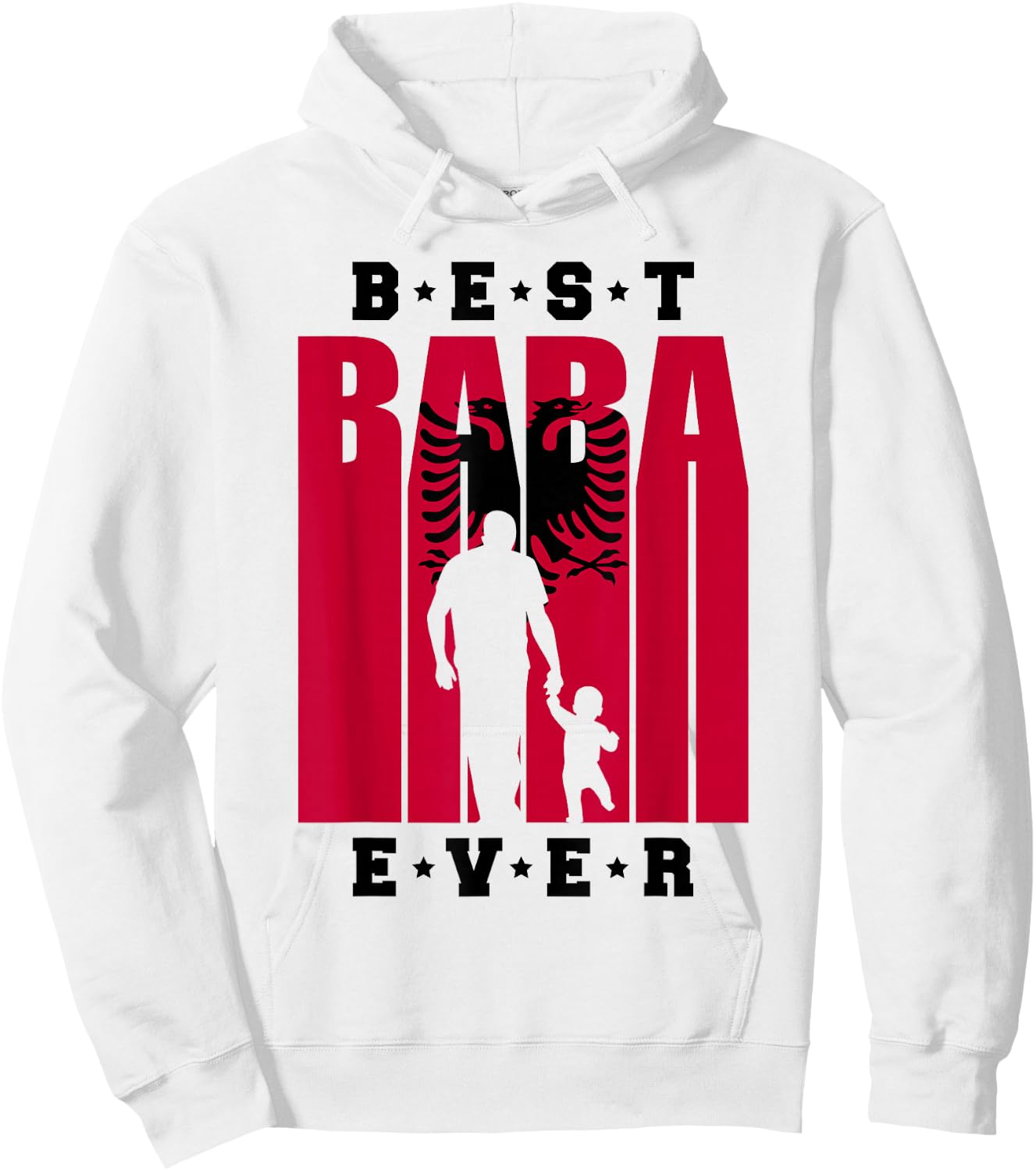 Men's Albania Baba with Baby 1st Father's Day Shqiptar Albanian Dad , White Hoodie - Hoodie | White