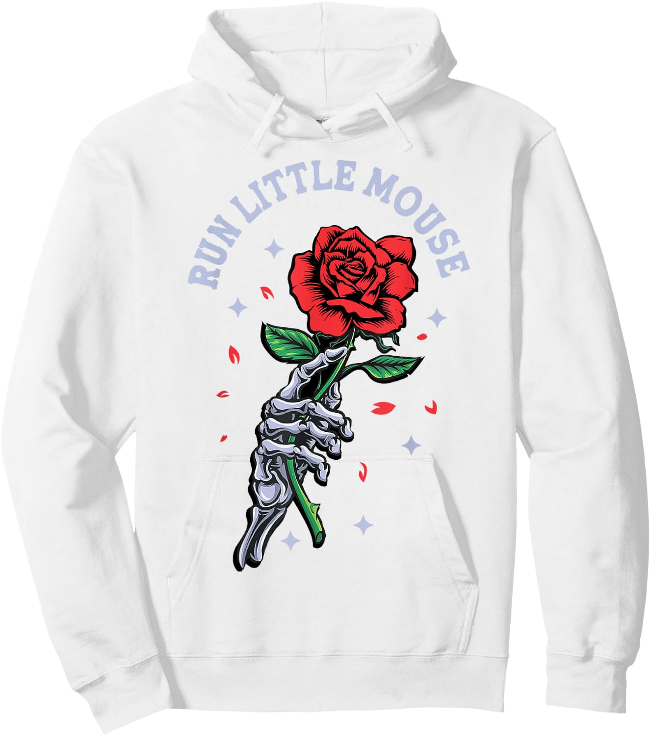 Run Little Mouse Skeleton Hand Rose Hoodie - Hoodie | White