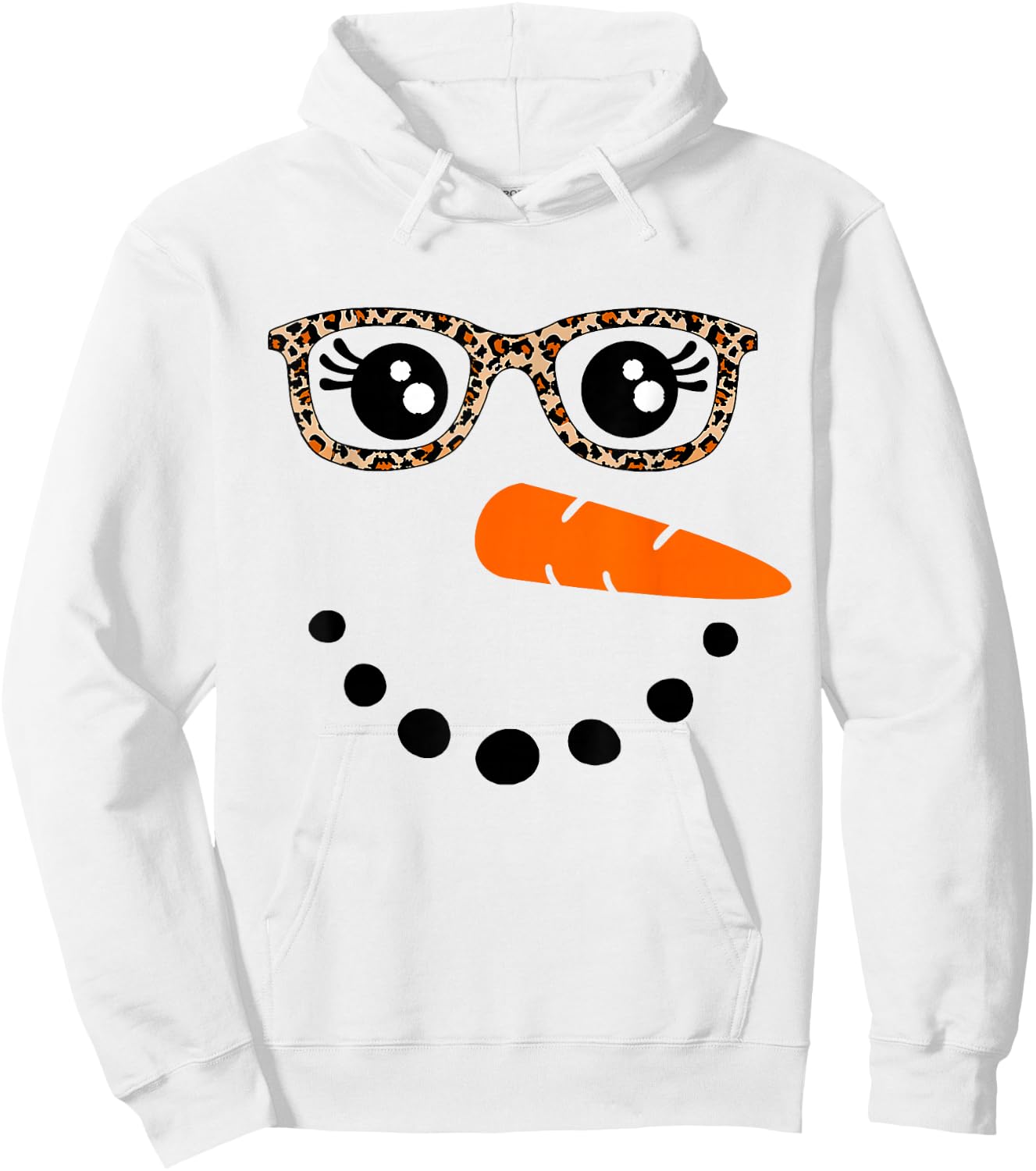 Winter Snowman Face Leopard Eyelashes Christmas Girls Hoodie - Hoodie | White