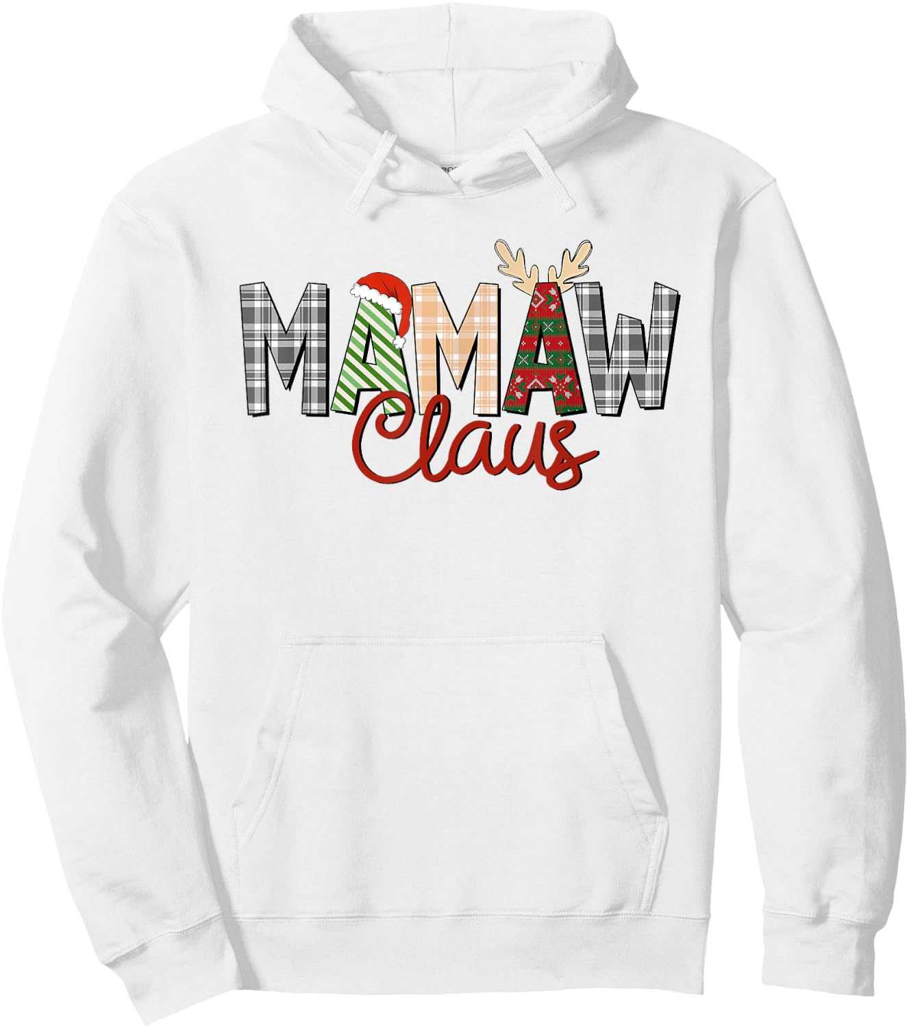 Mamaw Claus Christmas Reindeer Santa Hat Grandma Xmas Family Hoodie - Hoodie | White