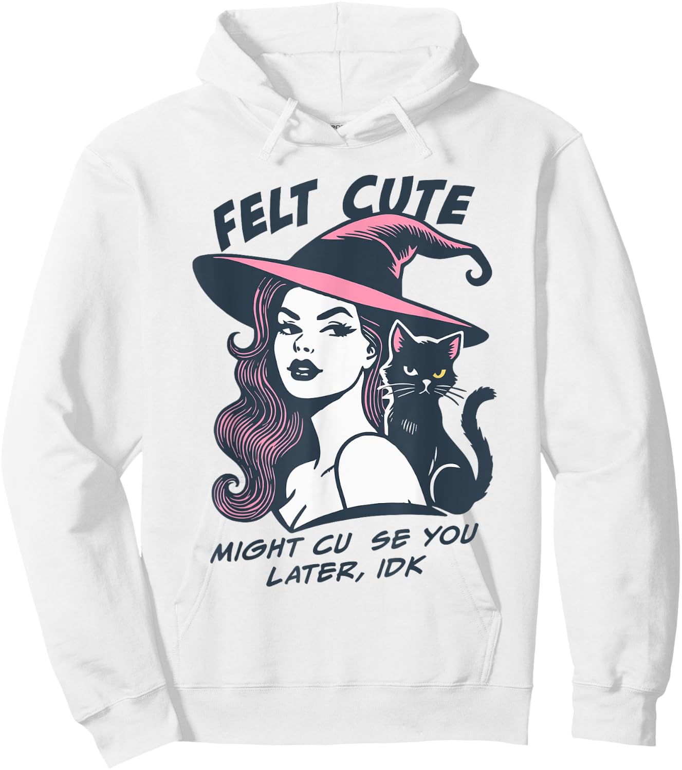 Felt Cute Might Curse You Later Vintage Witch Halloween Hoodie - Hoodie | White