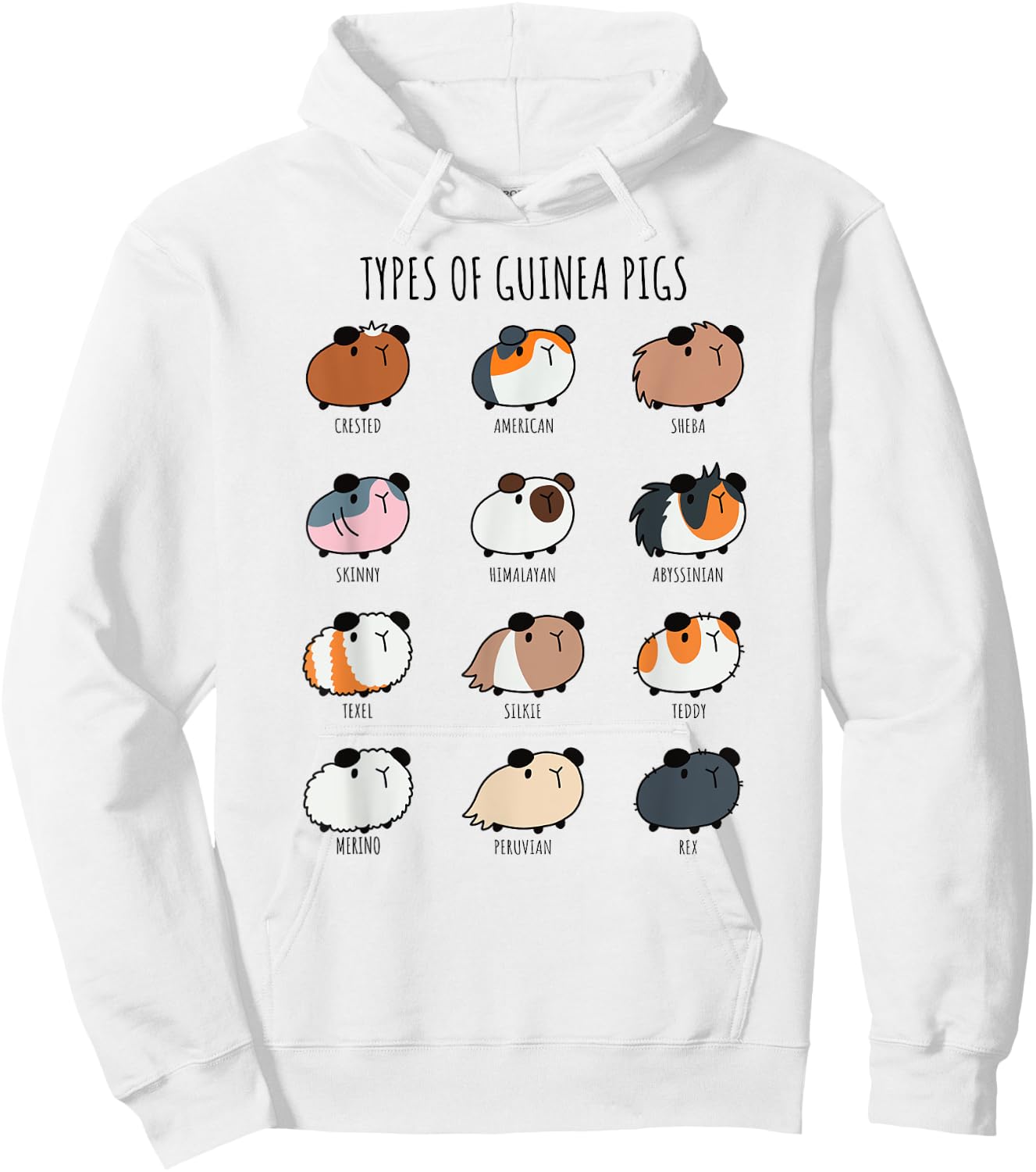 Cute Types of Guinea Pigs Abyssinian Silkie and Texel Hoodie - Hoodie | White