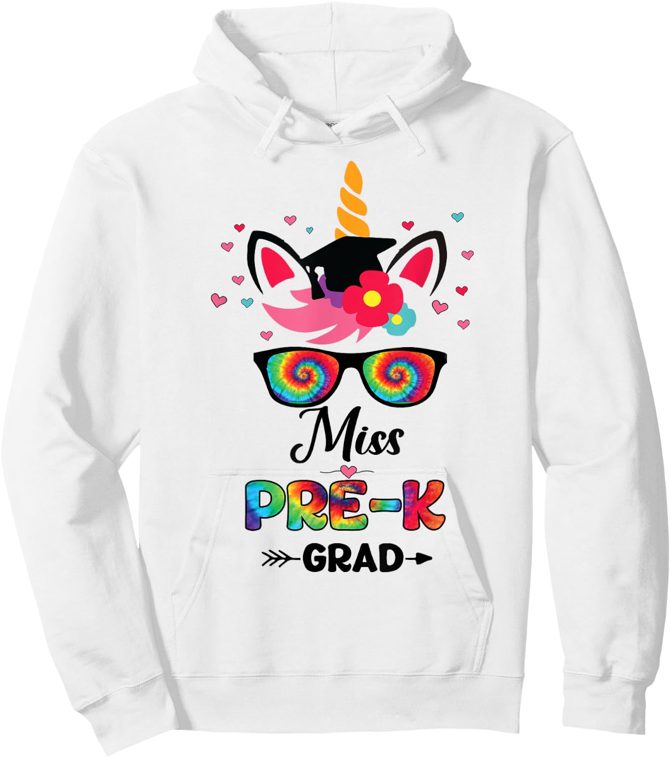 Unicorn Miss Pre-k Grad with Glasses Preschool Graduation Hoodie - Hoodie | White