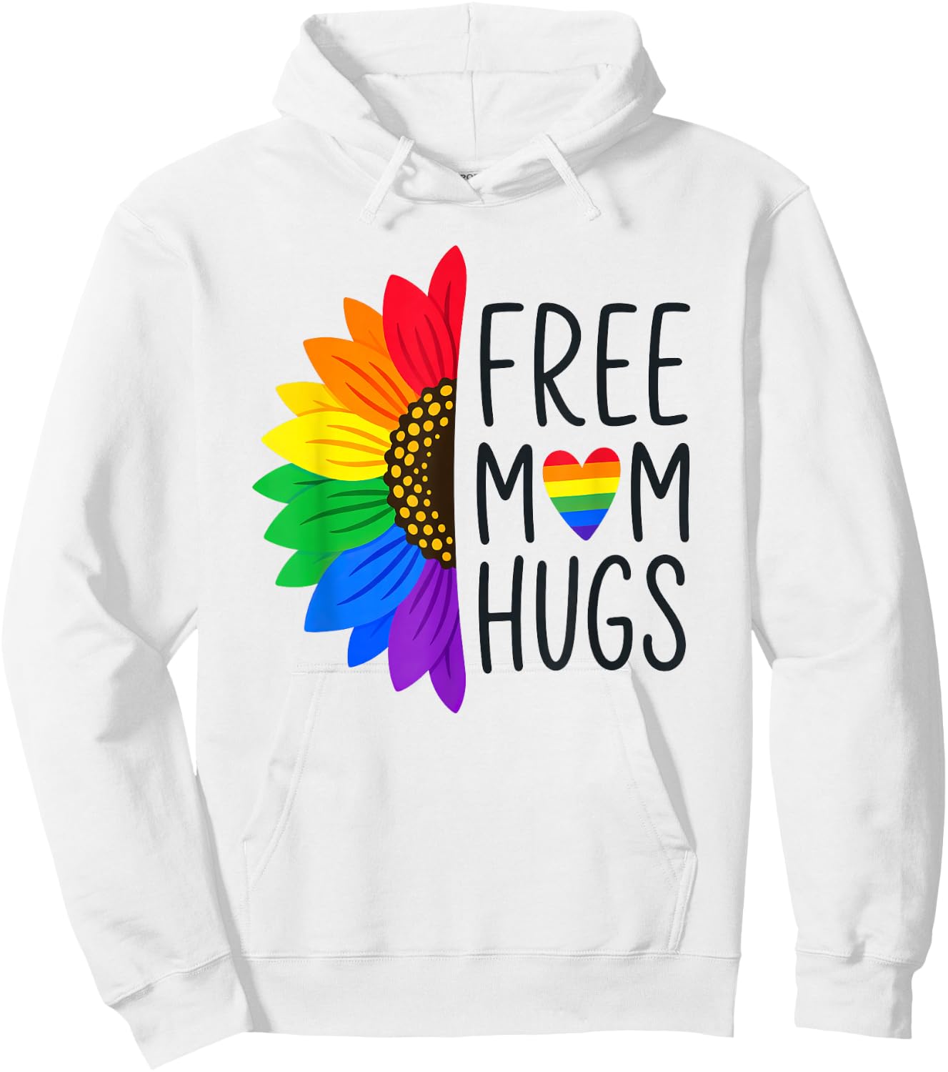 Free Mom Hugs - LGBT Rainbow Sunflower Hoodie - Hoodie | White