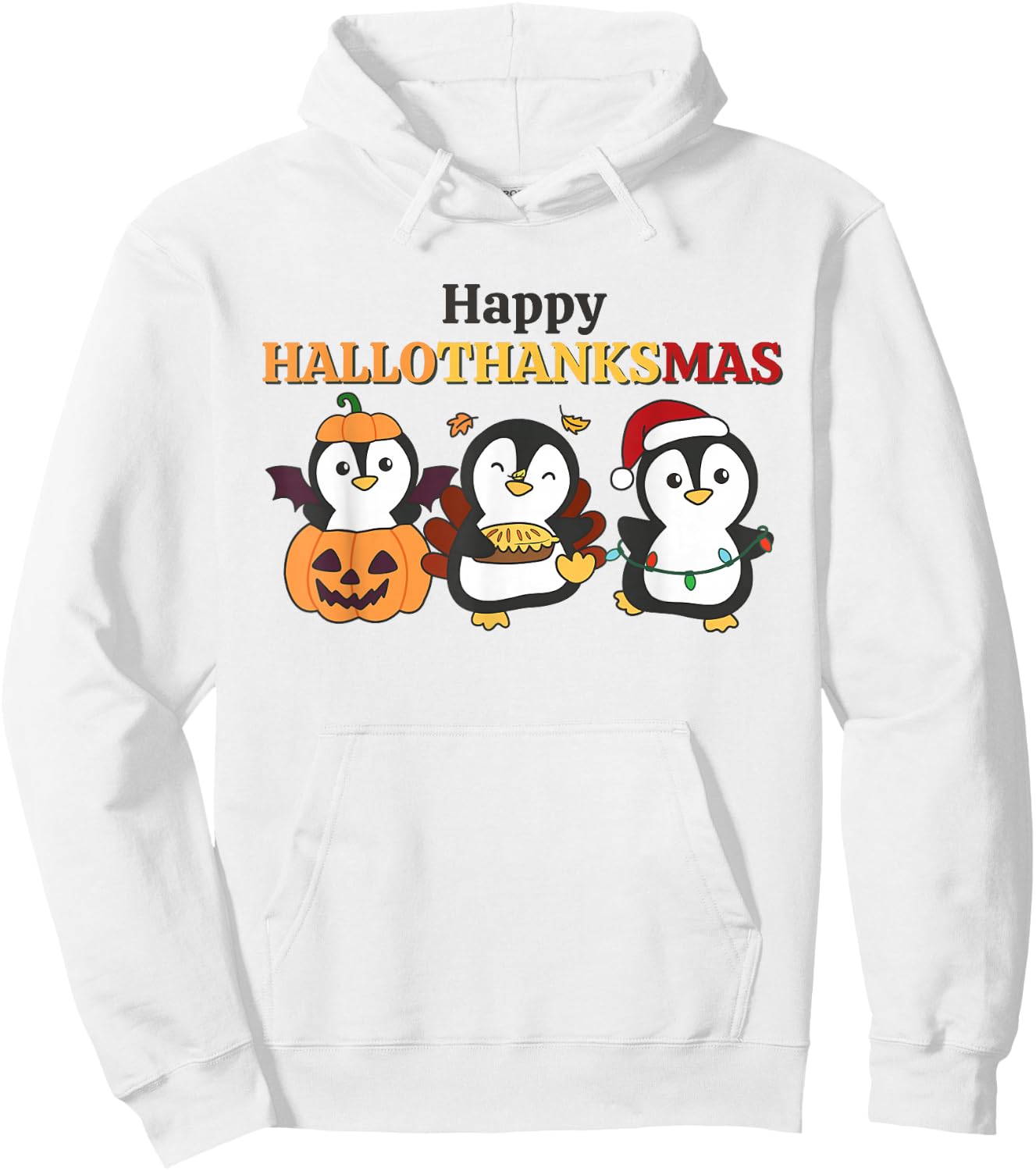 Penguin Christmas Halloween Costume Happy Hallothanksmas Hoodie - Hoodie | White