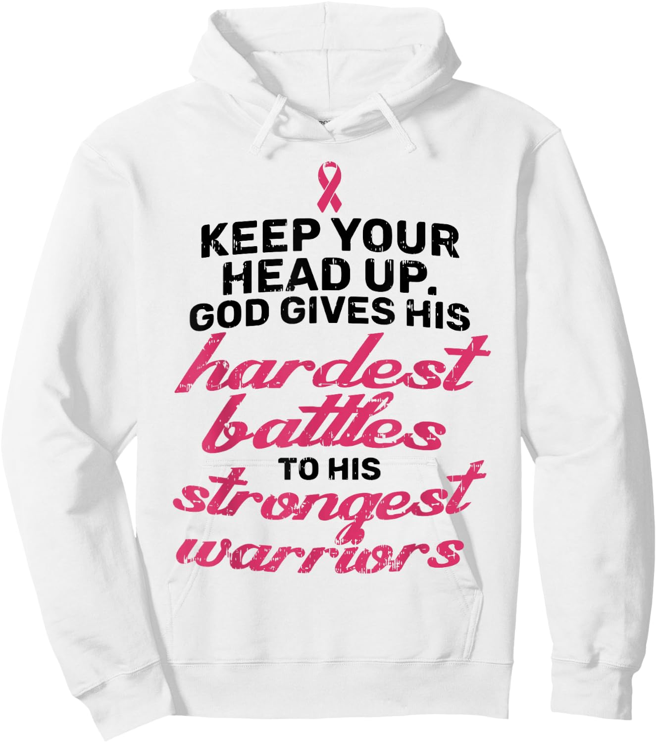 Breast Cancer Awareness Shirt Pink Ribbon Keep Your Head Up Hoodie - Hoodie | White