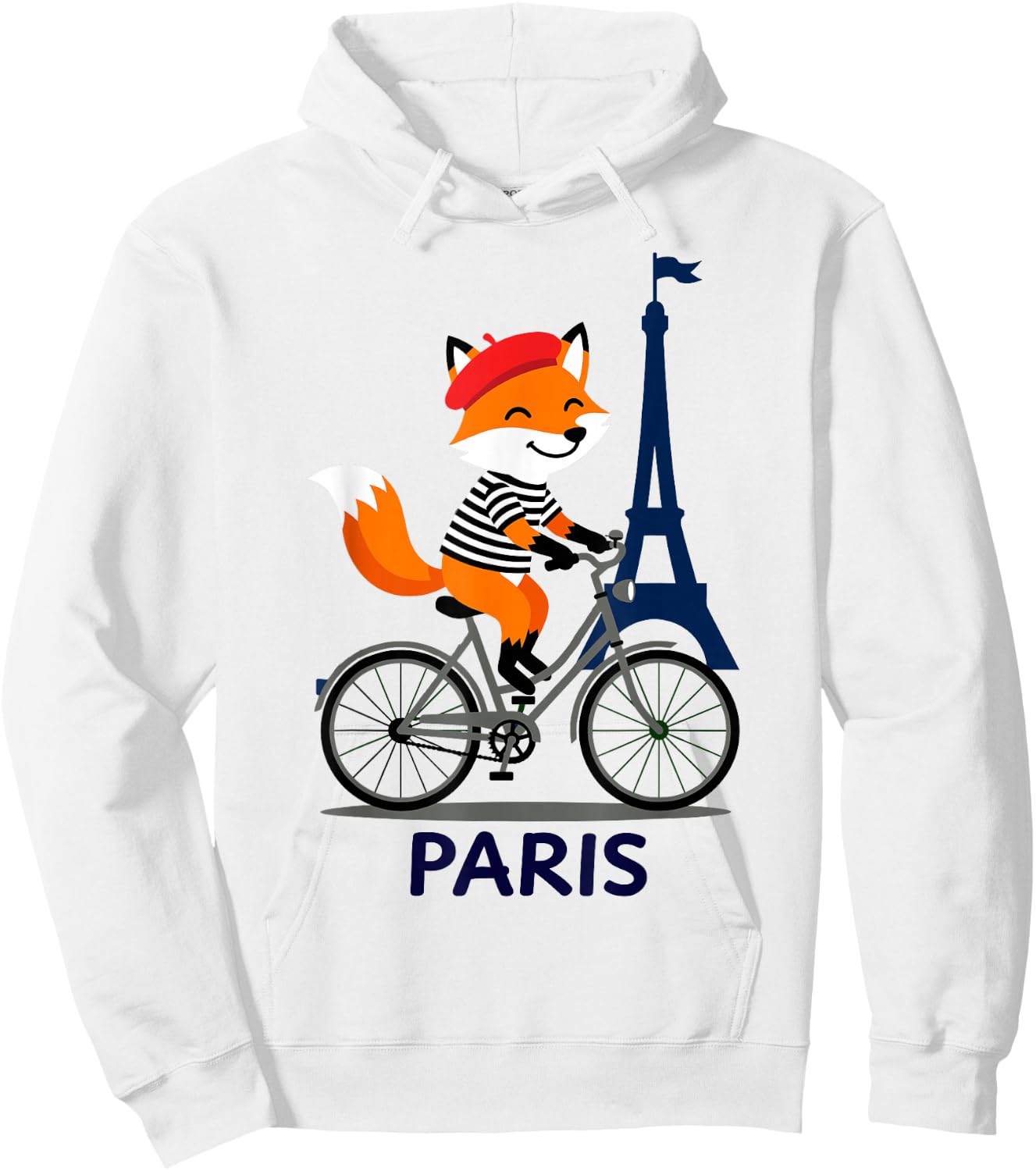 Cute Fox in Beret Cycling, Eiffel Tower Paris French Lover Hoodie - Hoodie | White