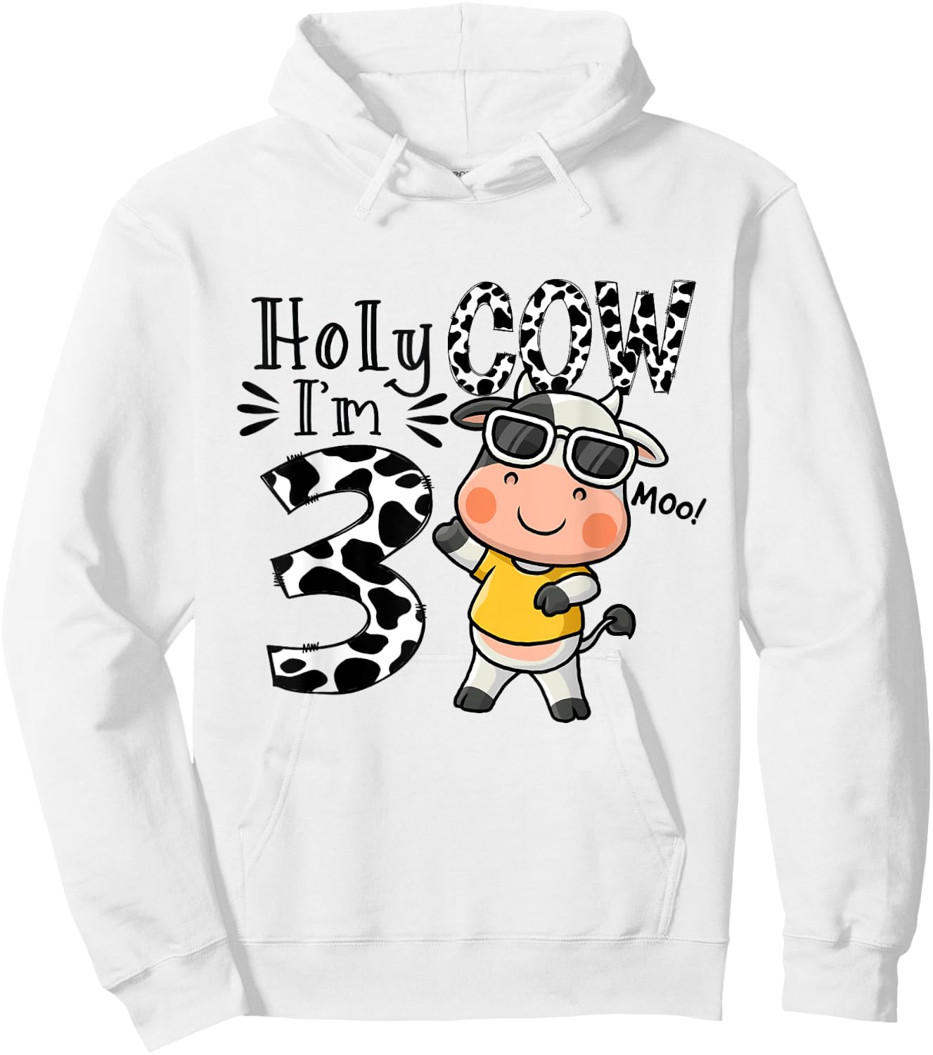 Cute Holy Cow I'm 3 Birthday Boy 3rd Cow Farm Animals Bday Hoodie - Hoodie | White