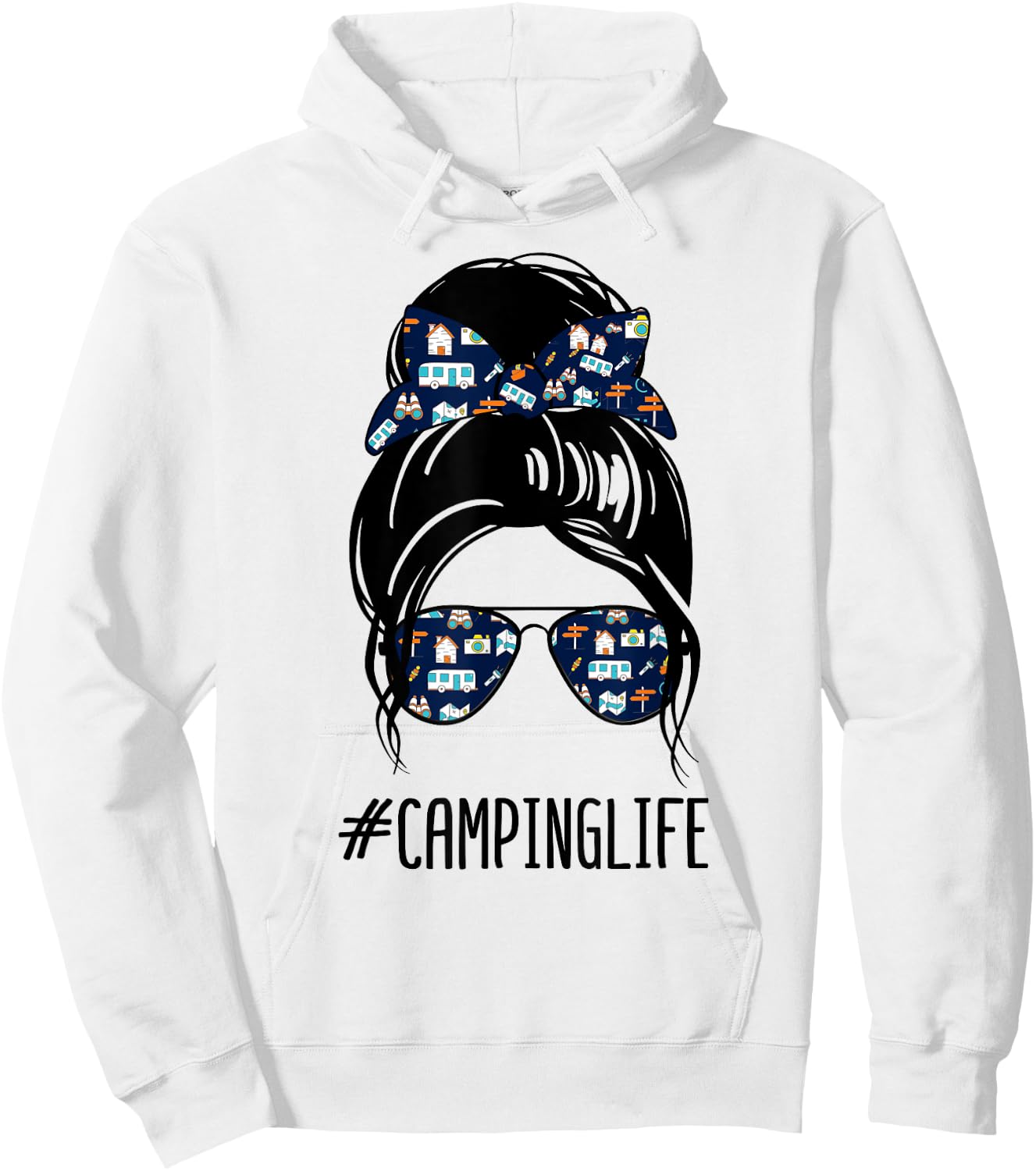 Camping Life Messy Bun Hair shirt Camper camp Camping Hoodie - Hoodie | White