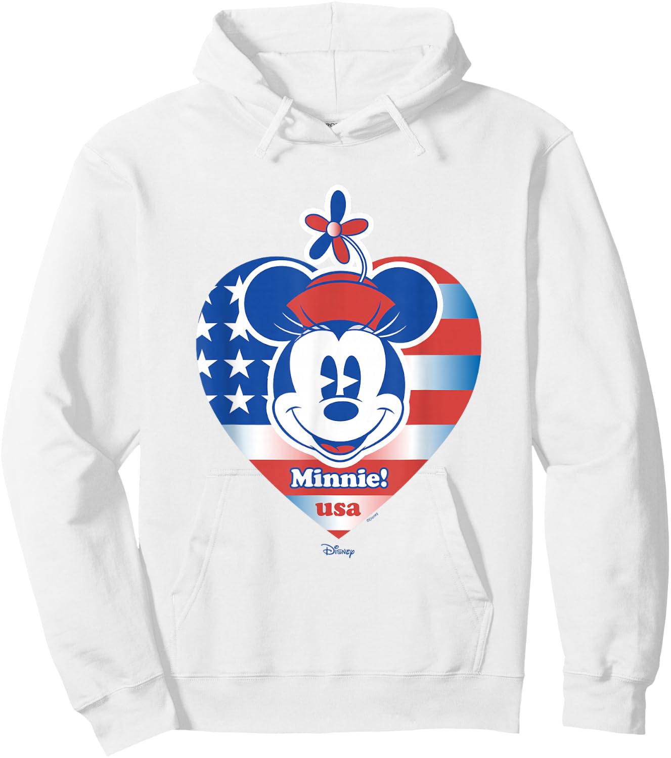 Disney Minnie Mouse Face 4th of July USA Heart Flag Hoodie - Hoodie | White