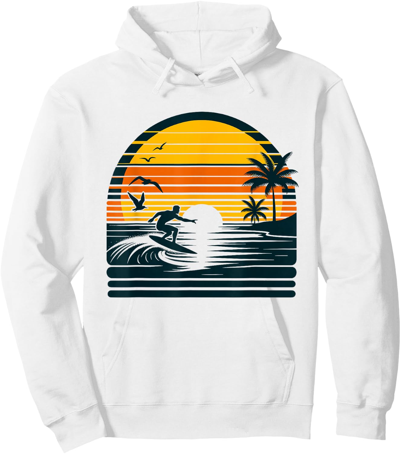 Vintage Surfer & Surfing, Retro Surf Beach, Hawaiian Sunset Hoodie - Hoodie | White