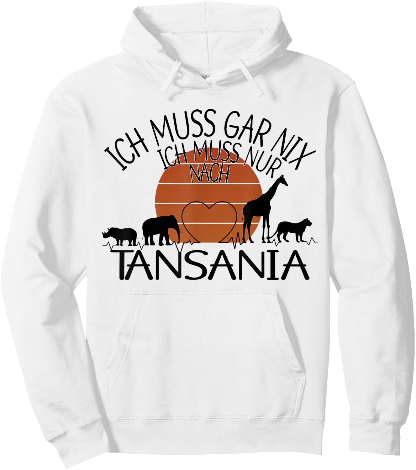 with German Text "Ich muss gar nix - ich muss nur nach Tanzania", gray Hoodie - Hoodie | White
