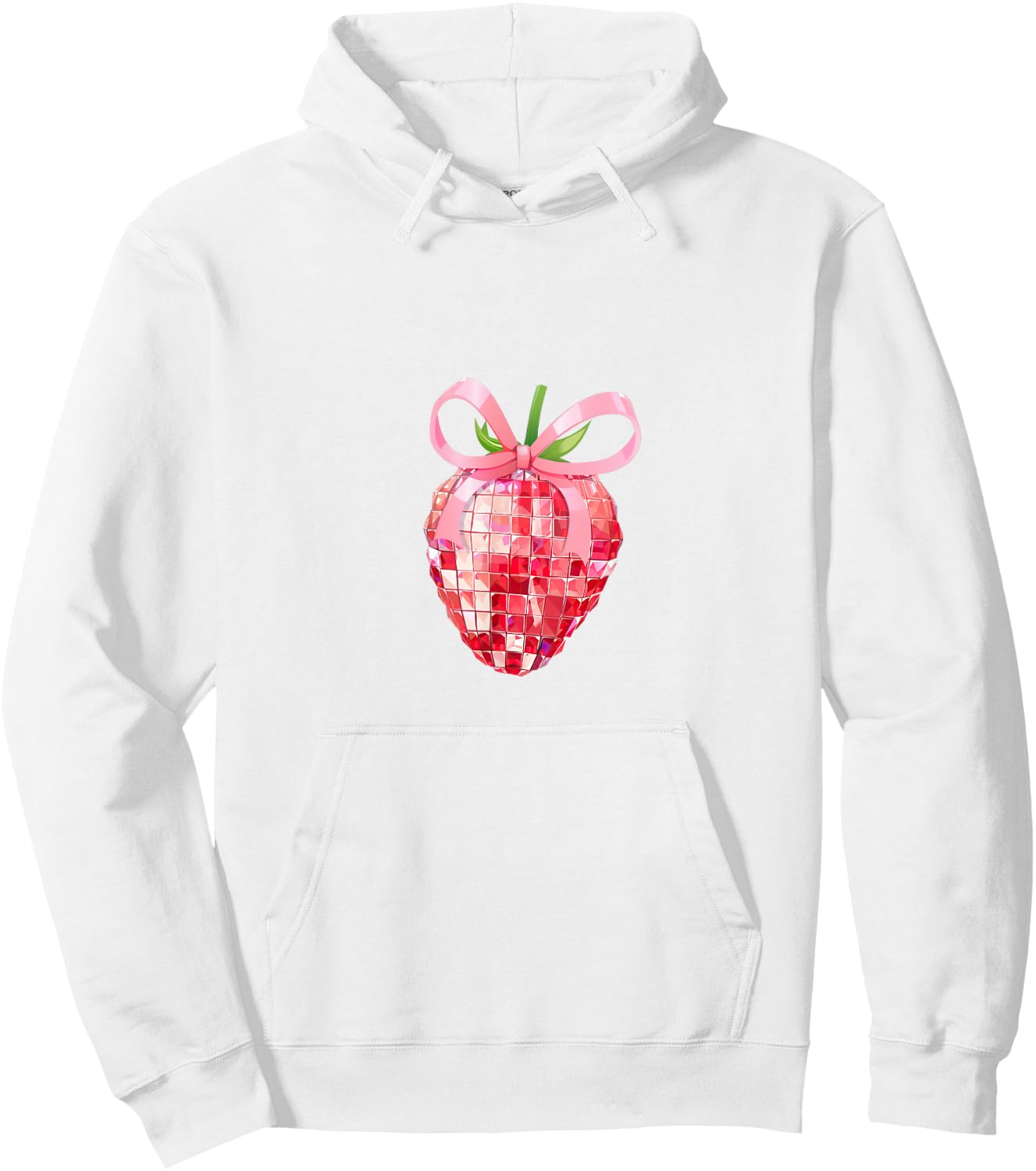 Pink Bow Coquette Aesthetics Y2K Strawberry Girls Ladies , White Hoodie - Hoodie | White