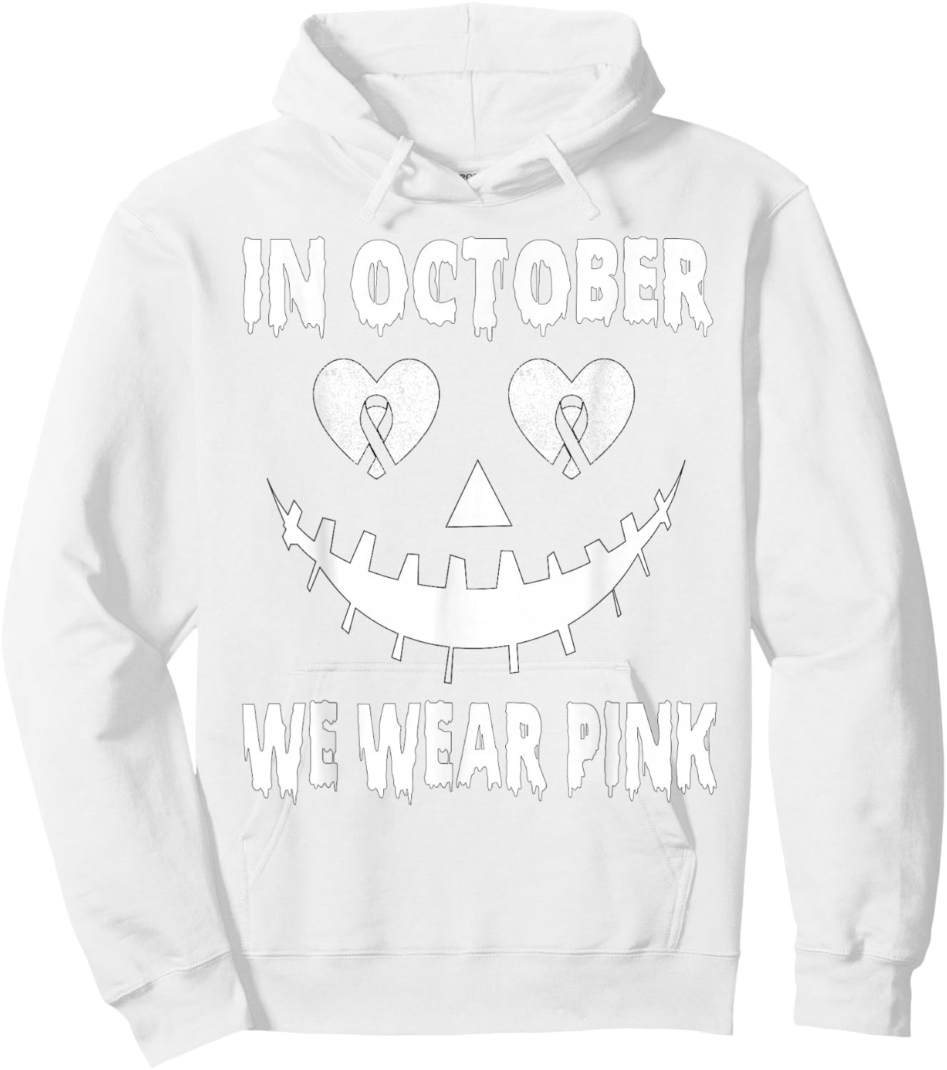 In October We Wear Pink Breast Cancer Jackolantern Halloween Hoodie - Hoodie | White