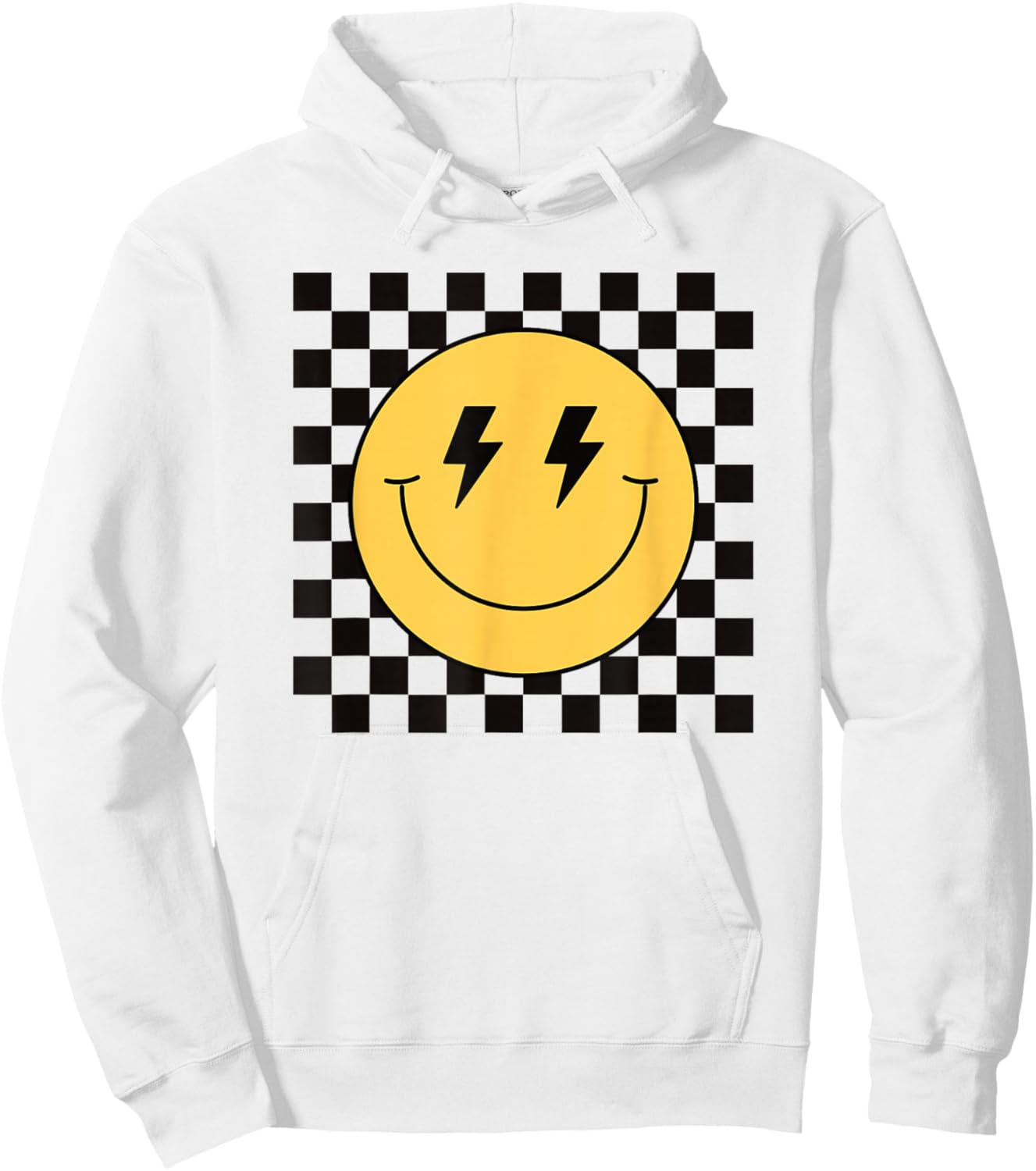 Yellow Smiling Face Cute Plaid Peace Smiling Happy Face , White Hoodie - Hoodie | White