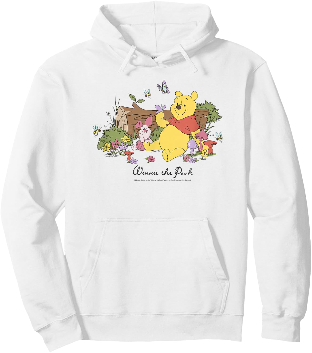 Disney Winnie The Pooh Piglet And Pooh Floral Butterfly , gray, s Hoodie - Hoodie | White